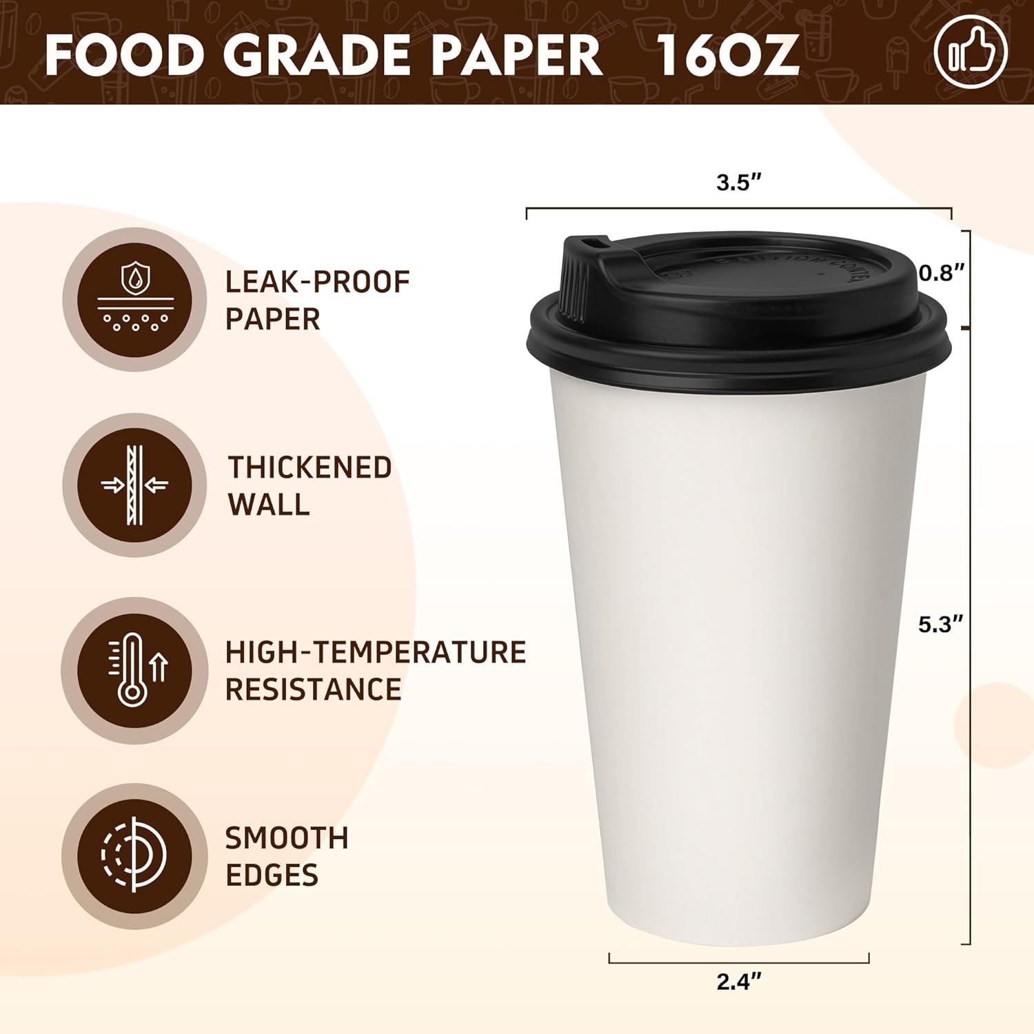 Marchio Bianco Confezione 100 Tazze Caffè Monouso 16 oz con Coperchi Logo Personalizzato Carta Termoresistente Anti-Fuoruscite per Bevande Calde Fredde Fornitore