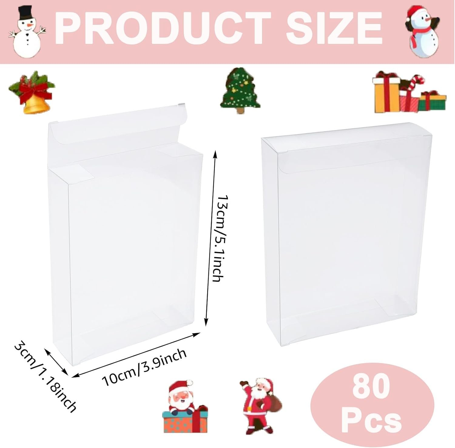 Logo Personalizzato Scatole Trasparenti PVC Rettangolari 80 Pezzi 5 x 4 x 1.2 Pollici Da Produttore per Biscotti Confetti Dolci Bomboniere Matrimoni Feste Natale Halloween San Valentino Marchio Bianco