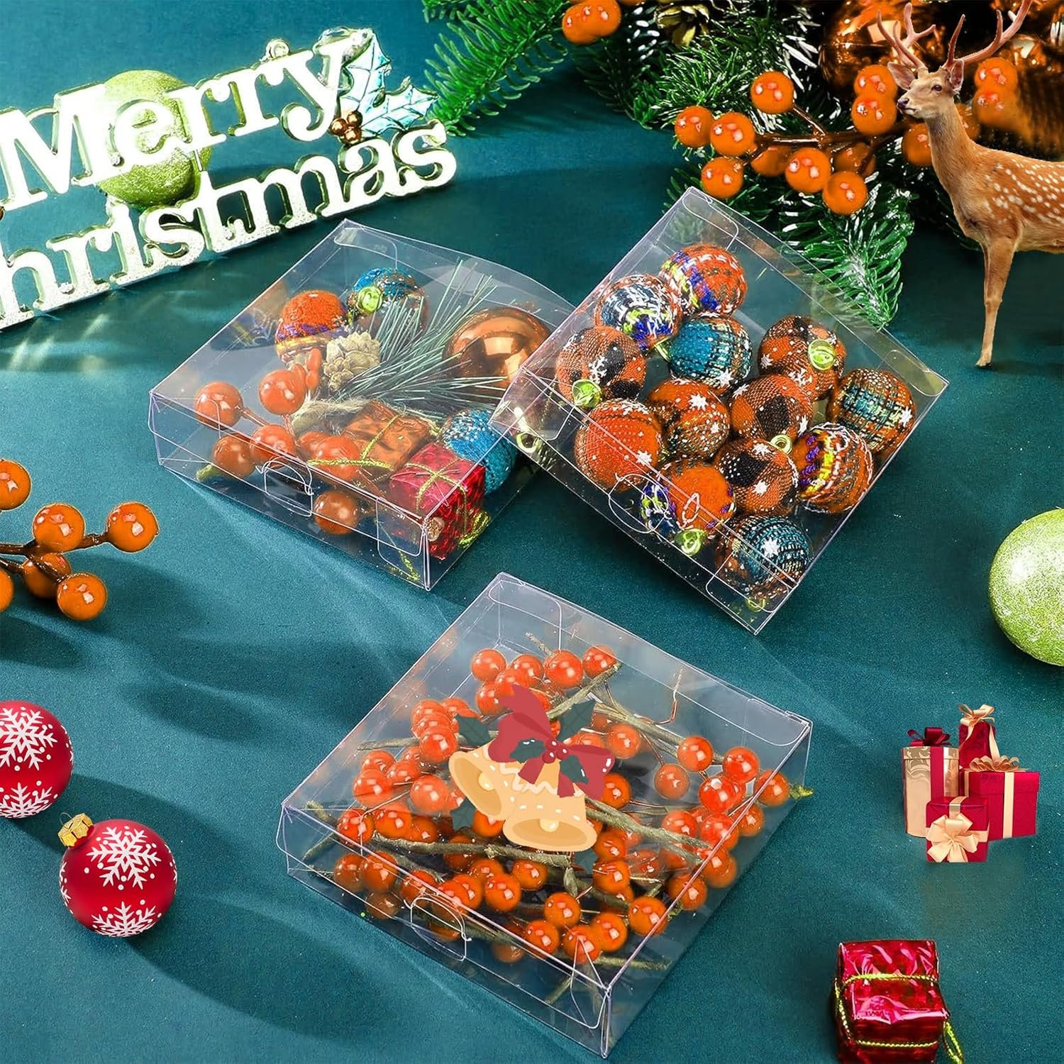 Logo Personalizzato Scatole Trasparenti PVC Rettangolari 80 Pezzi 5 x 4 x 1.2 Pollici Da Produttore per Biscotti Confetti Dolci Bomboniere Matrimoni Feste Natale Halloween San Valentino Marchio Bianco