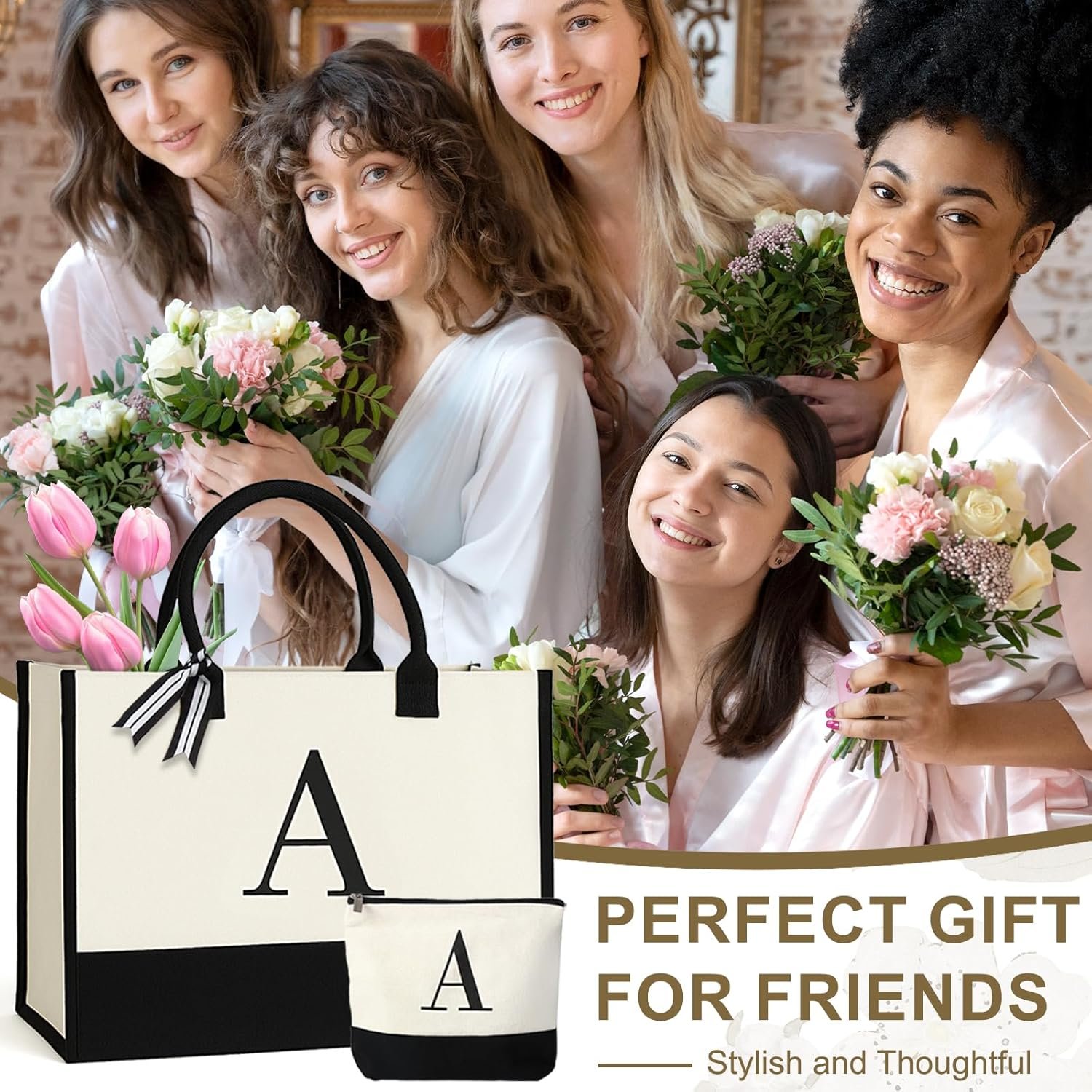Fornitore Borsa Tote Canvas Personalizzata Donna Portatrucchi Iniziale Spiaggia Fondo Rimovibile Logo Personalizzato Marchio Bianco Viaggio Compleanno