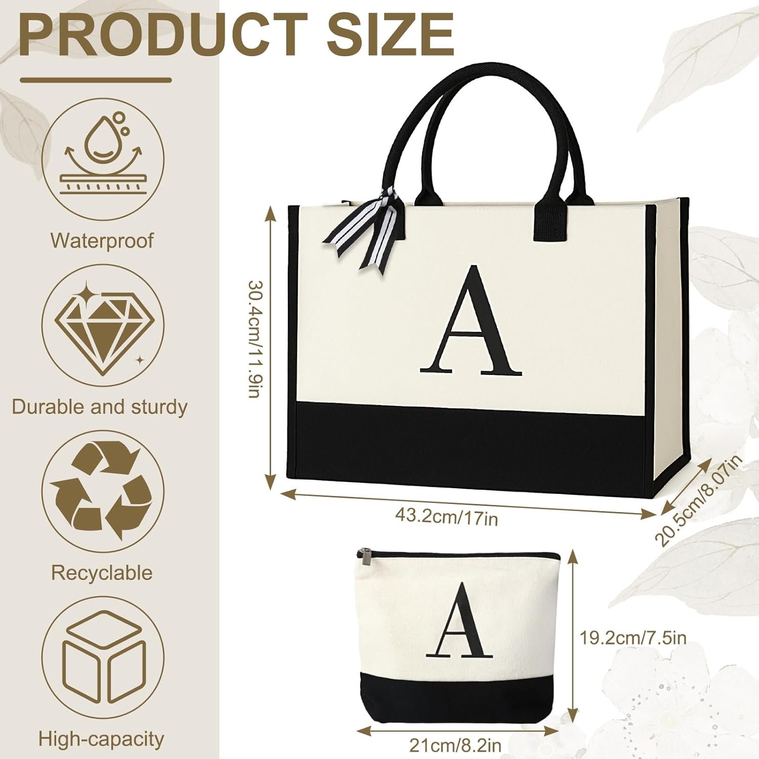 Fornitore Borsa Tote Canvas Personalizzata Donna Portatrucchi Iniziale Spiaggia Fondo Rimovibile Logo Personalizzato Marchio Bianco Viaggio Compleanno