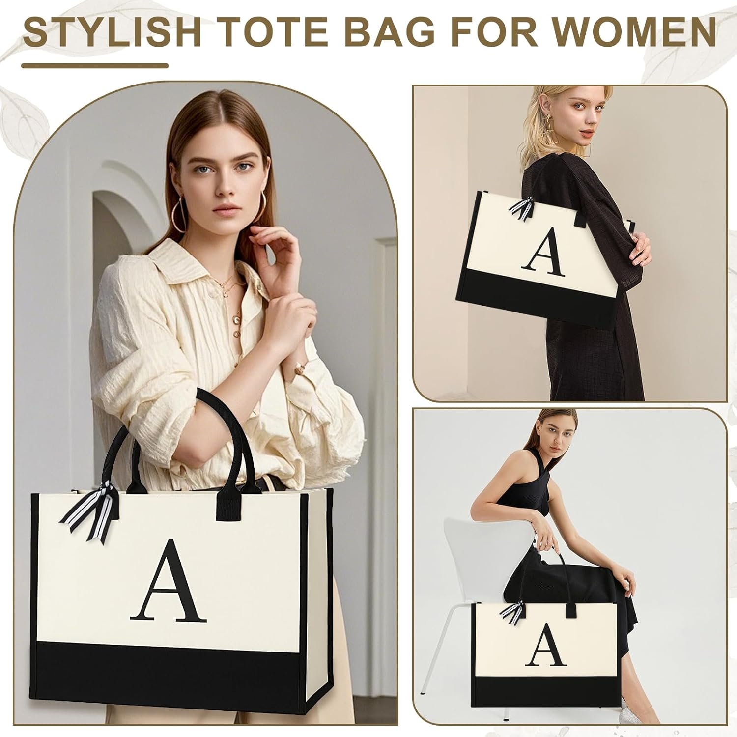 Fornitore Borsa Tote Canvas Personalizzata Donna Portatrucchi Iniziale Spiaggia Fondo Rimovibile Logo Personalizzato Marchio Bianco Viaggio Compleanno