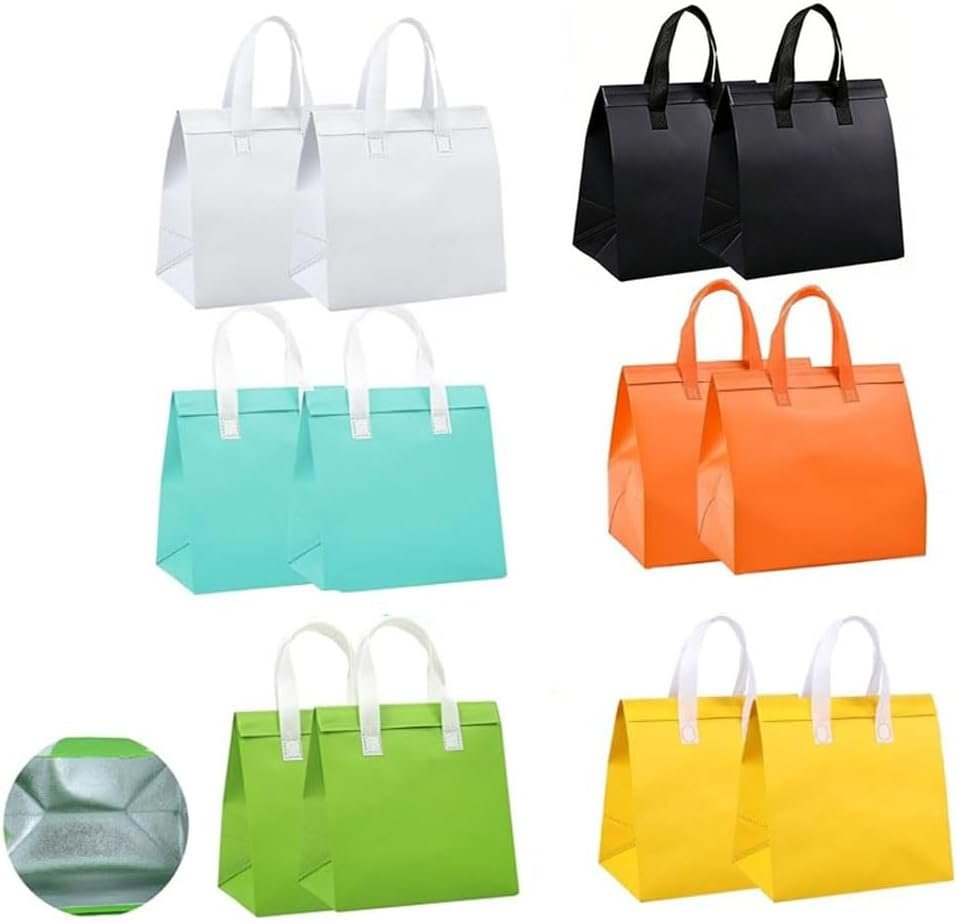 Logo Personalizzato 12 Pz Borse Termiche Isolate Piccole per Asporto Usa e Getta Borse Cooler Marchio Bianco per Pranzo Cibo Bevande Calde Fredde Consegna Fresca Congelata Fornitore (6 Colori)