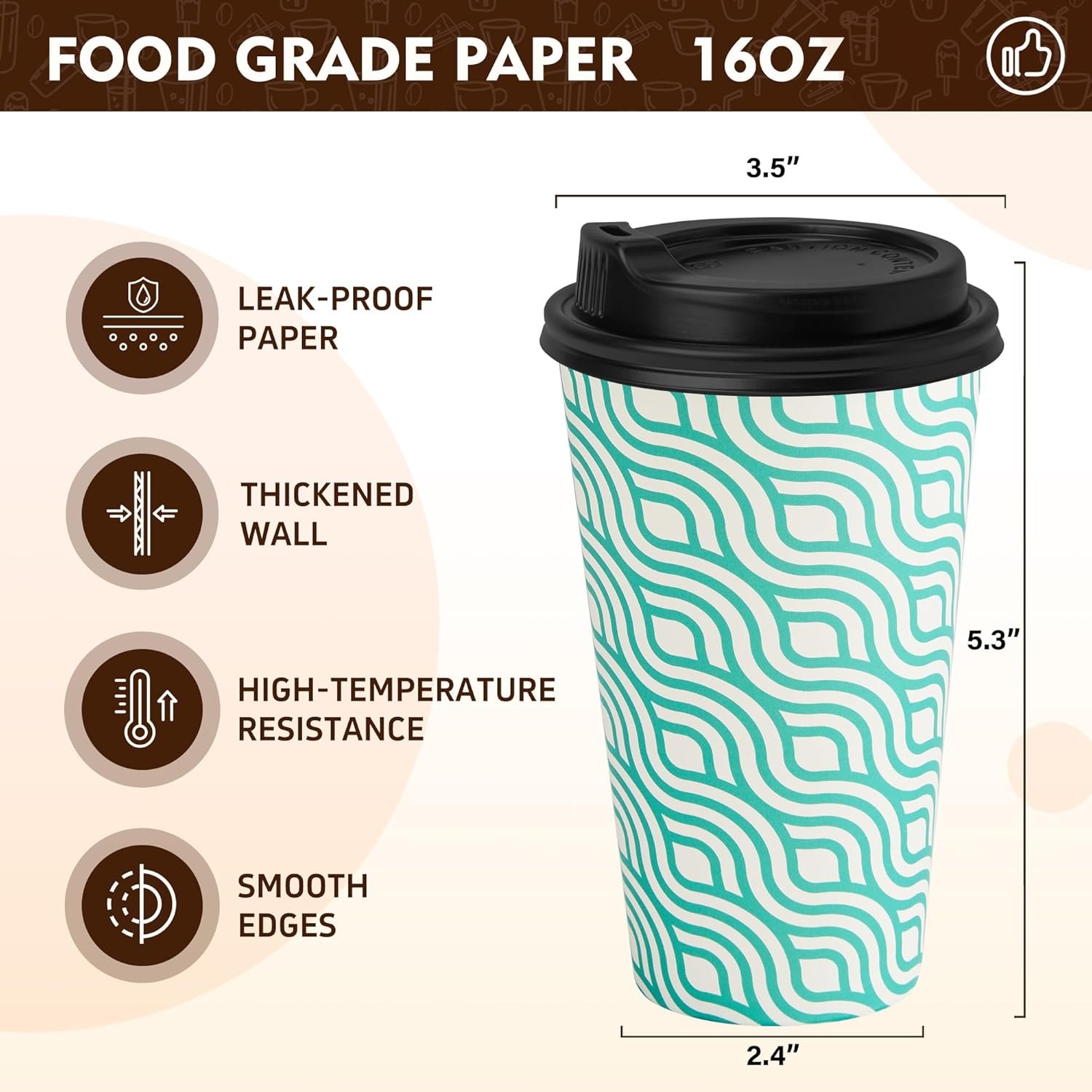 Marchio Bianco Tazze da Caffè Monouso 16 oz con Coperchi Verdi Carta 100 pz Logo Personalizzato dal Fornitore