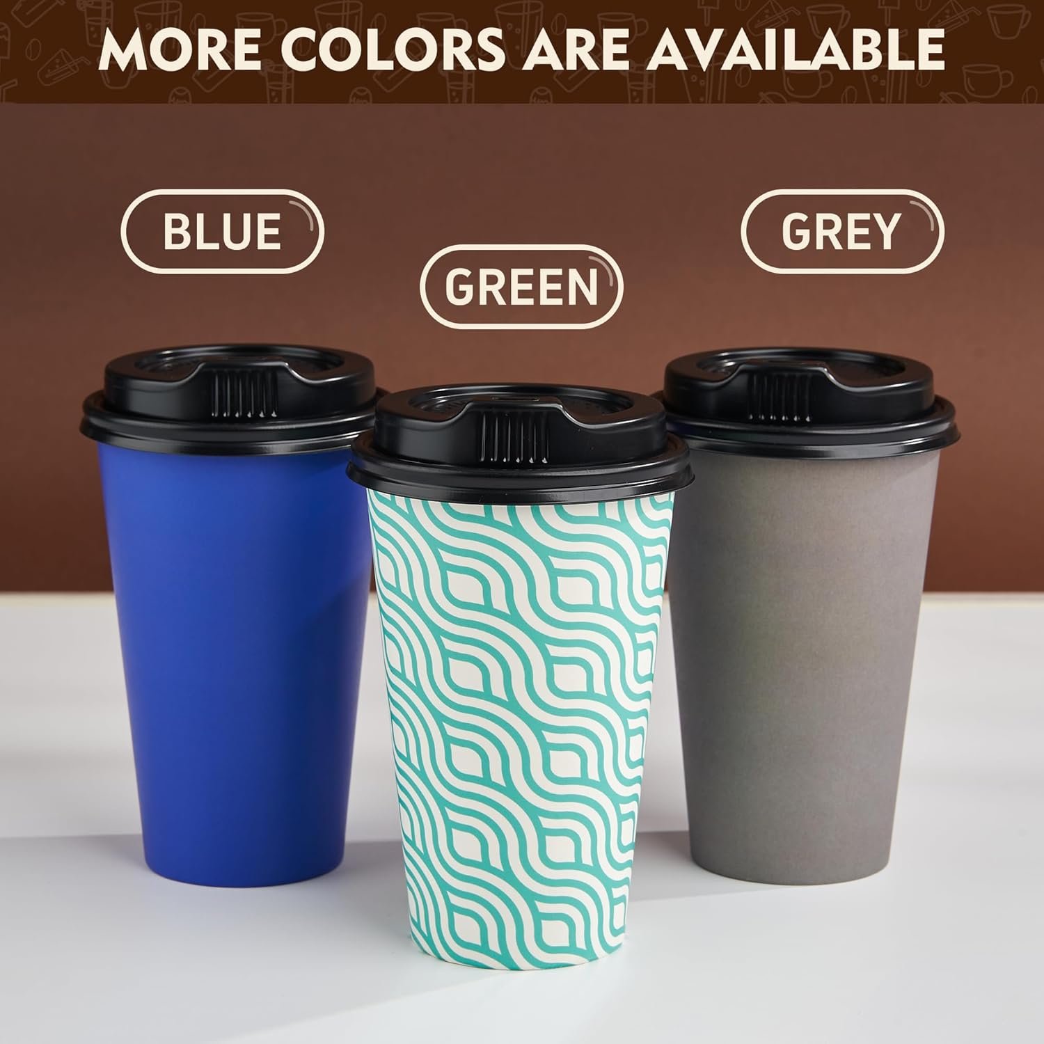 Marchio Bianco Tazze da Caffè Monouso 16 oz con Coperchi Verdi Carta 100 pz Logo Personalizzato dal Fornitore