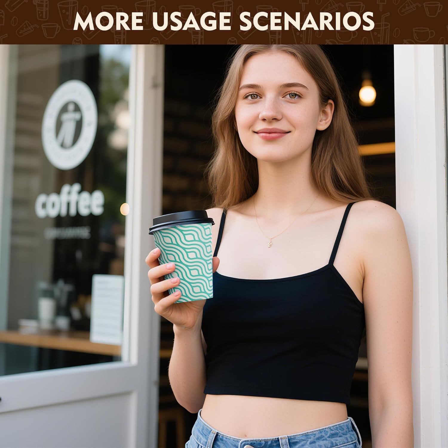 Marchio Bianco Tazze da Caffè Monouso 16 oz con Coperchi Verdi Carta 100 pz Logo Personalizzato dal Fornitore