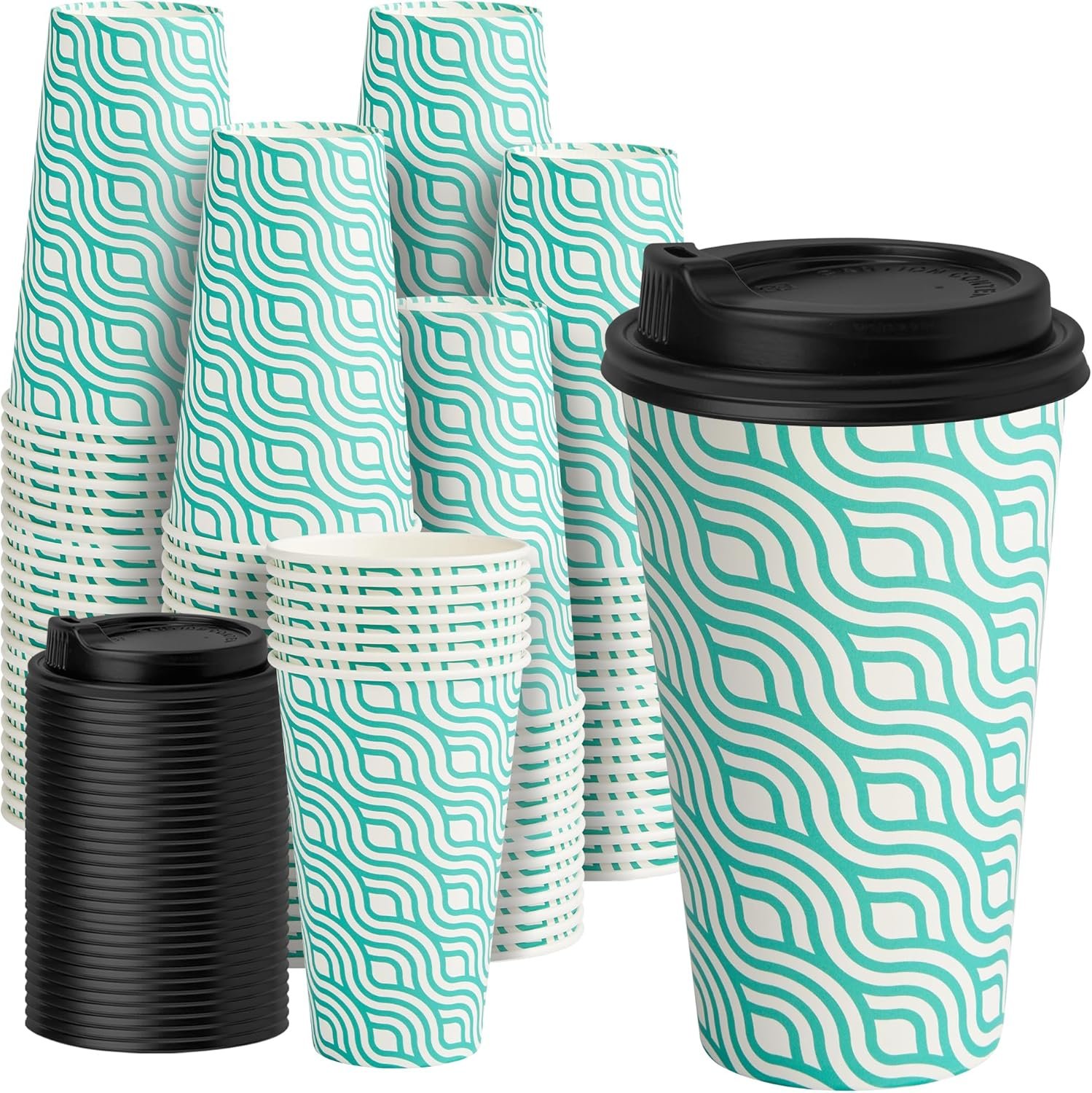Marchio Bianco Tazze da Caffè Monouso 16 oz con Coperchi Verdi Carta 100 pz Logo Personalizzato dal Fornitore