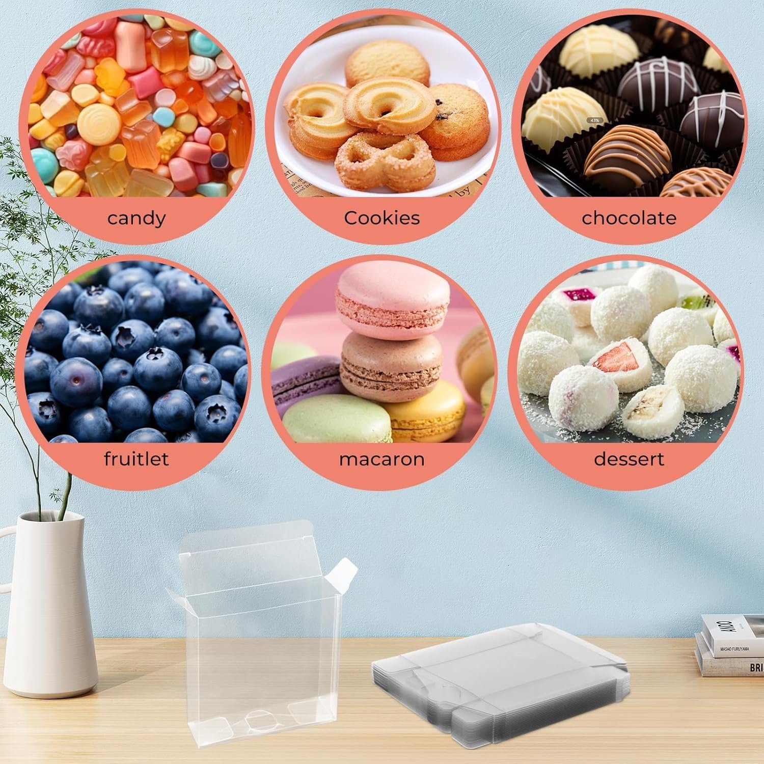 Logo Personalizzato Scatole per Bomboniere in Plastica Trasparente 30 Pezzi con Finestra 4x4x1.2inch per Biscotti Cioccolato Macaron Caramelle Matrimonio Natale Festival Marchio Bianco Produttore