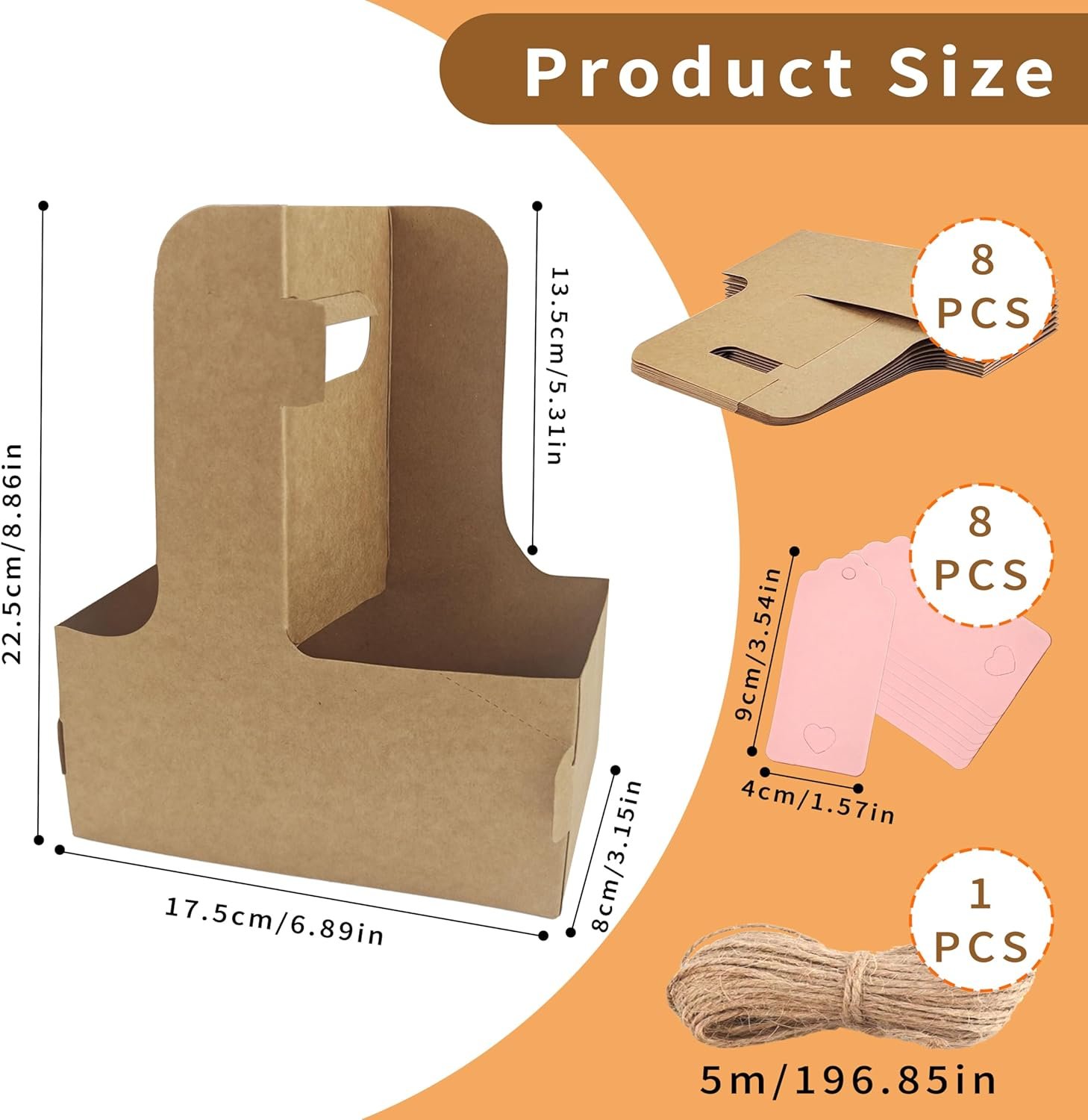 Marchio Bianco Portatazza 2 Tazze con Maniglia Confezione da 8 in Cartone Kraft per Bevande Calde o Fredde con Nastro e Biglietto Logo Personalizzato per Consegne Pasti e Bouquet dal Produttore