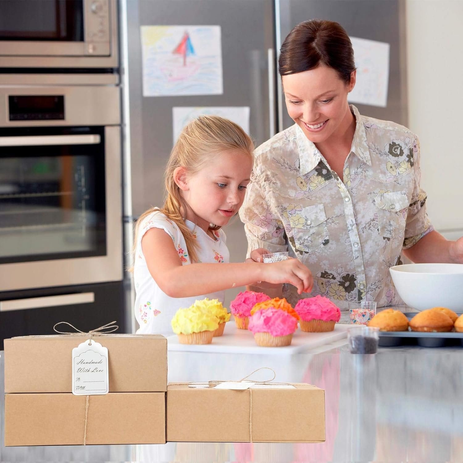 Logo Personalizzato 24 Scatole per Biscotti con Finestra Marrone 23 x 16 x 8 cm Marchio Bianco per Regali Pasticceria Biscotti Cupcakes Donuts Paste dal Produttore