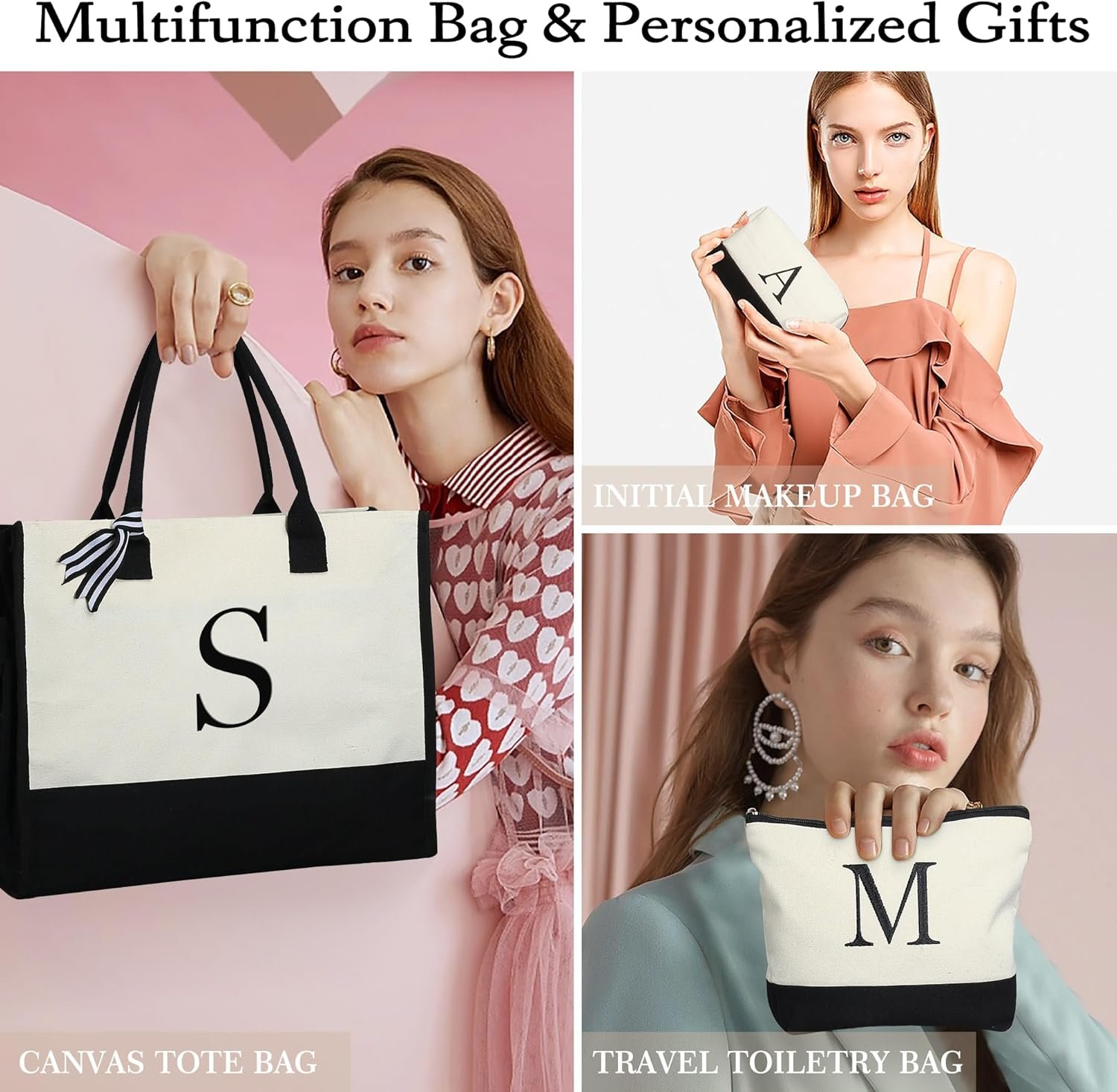 Logo Personalizzato Borsa Tote Canvas con Iniziale e Borsa Trucco Regali Compleanno Donne Mamma Sorella Amiche Marchio Bianco Produttore