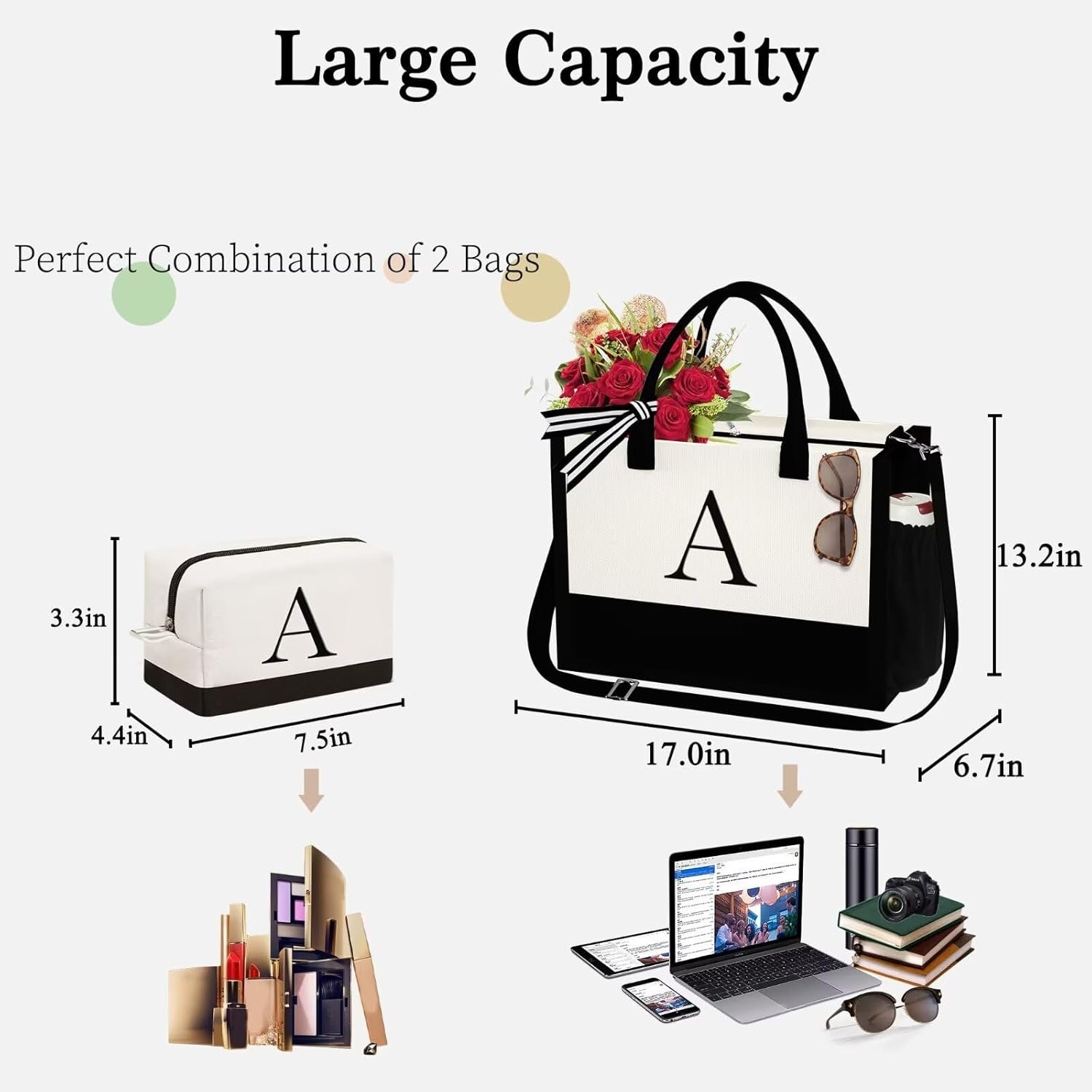 Logo Personalizzato Borsa Tote Canvas con Iniziale e Borsa Trucco Regali Compleanno Donne Mamma Sorella Amiche Marchio Bianco Produttore