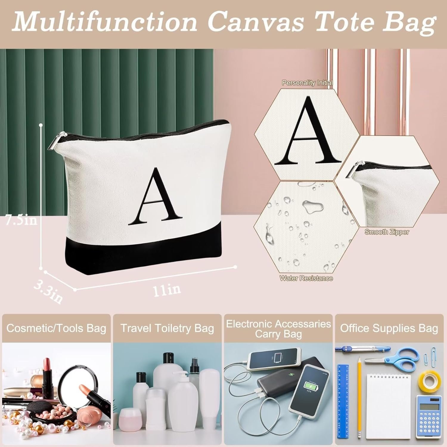 Logo Personalizzato Borsa Tote Canvas con Iniziale e Borsa Trucco Regali Compleanno Donne Mamma Sorella Amiche Marchio Bianco Produttore