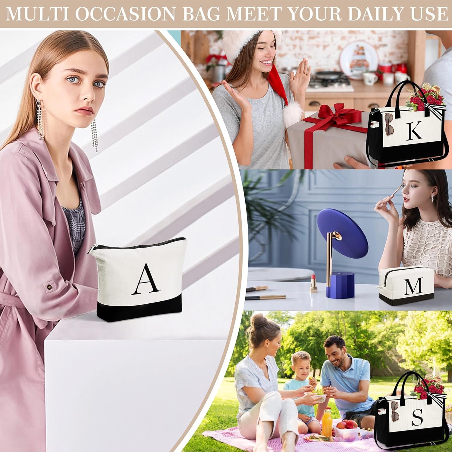 Logo Personalizzato Borsa Tote Canvas con Iniziale e Borsa Trucco Regali Compleanno Donne Mamma Sorella Amiche Marchio Bianco Produttore
