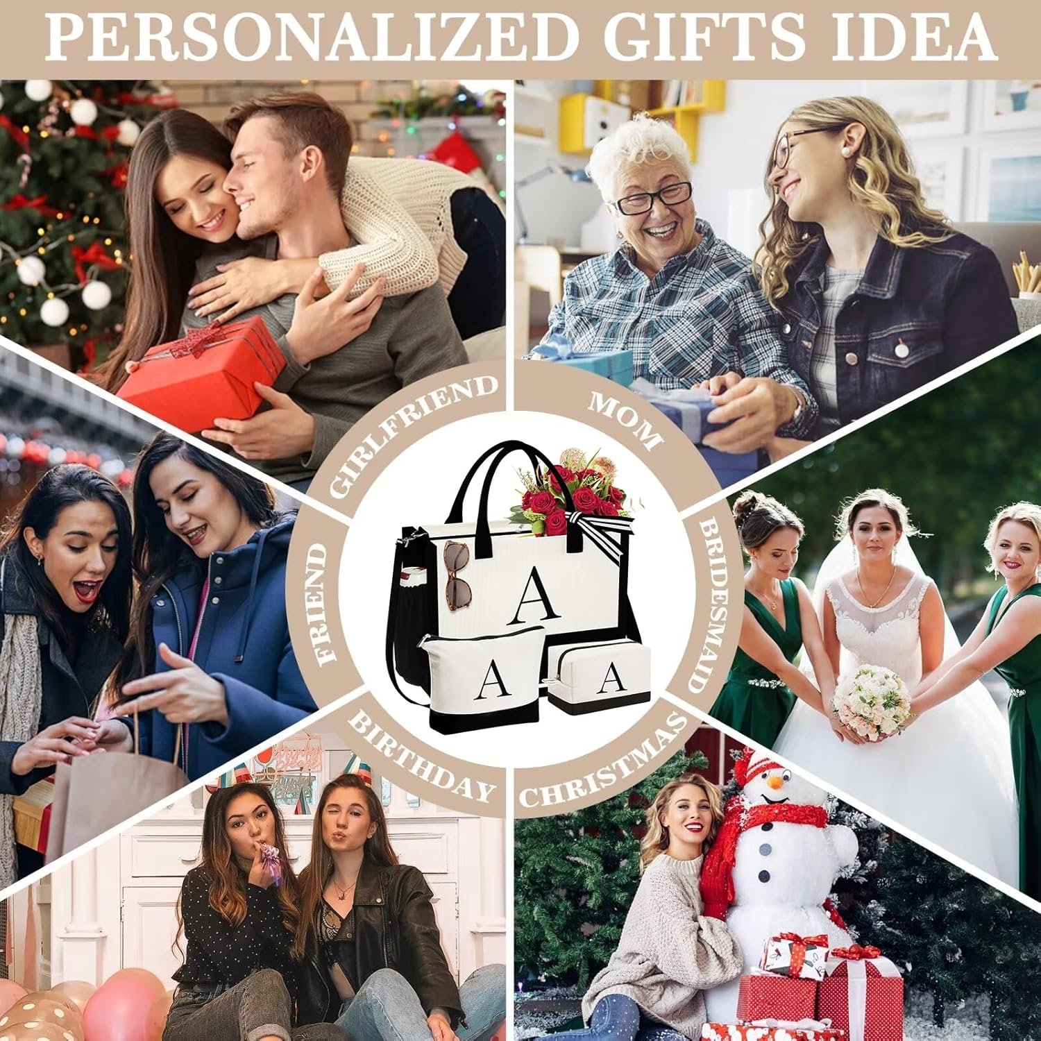 Logo Personalizzato Borsa Tote Canvas con Iniziale e Borsa Trucco Regali Compleanno Donne Mamma Sorella Amiche Marchio Bianco Produttore