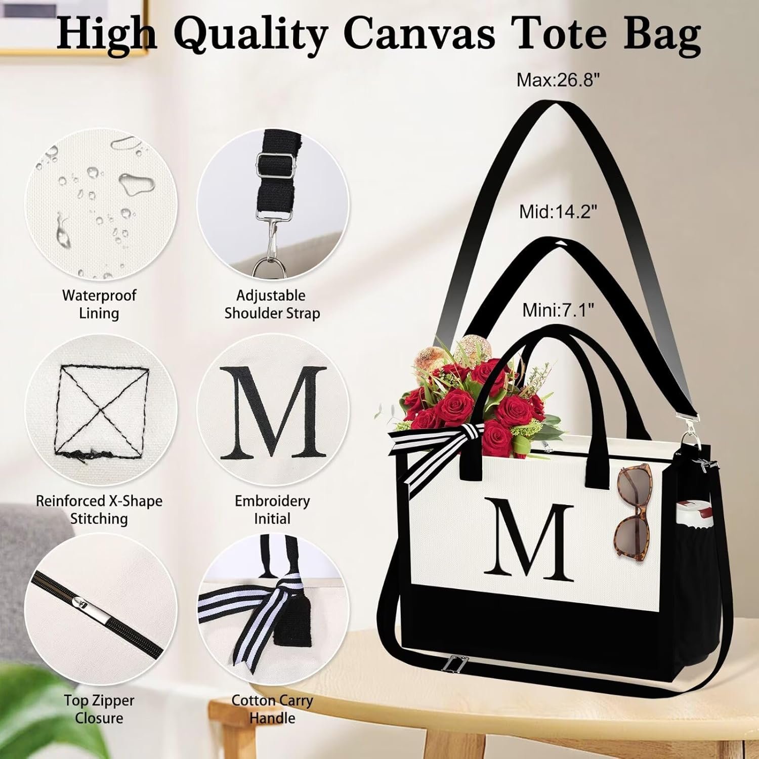 Logo Personalizzato Borsa Tote Canvas con Iniziale e Borsa Trucco Regali Compleanno Donne Mamma Sorella Amiche Marchio Bianco Produttore