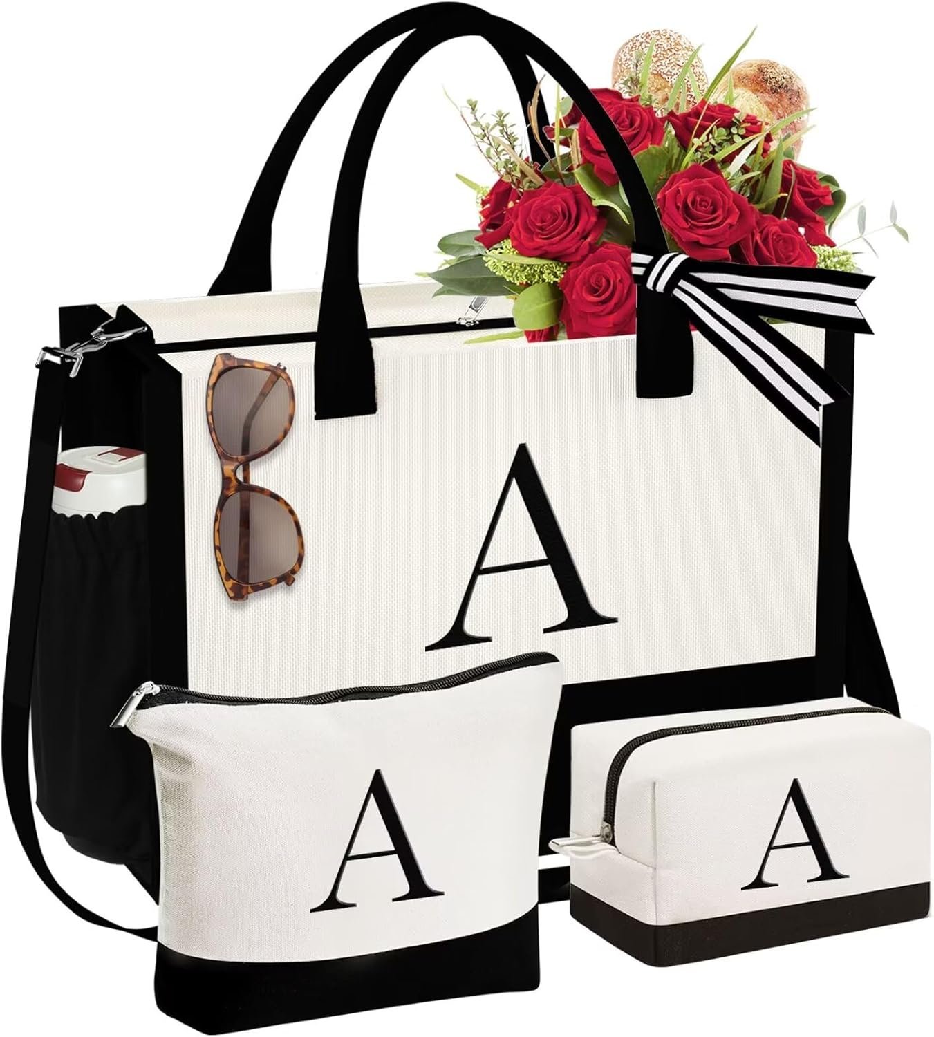 Logo Personalizzato Borsa Tote Canvas con Iniziale e Borsa Trucco Regali Compleanno Donne Mamma Sorella Amiche Marchio Bianco Produttore