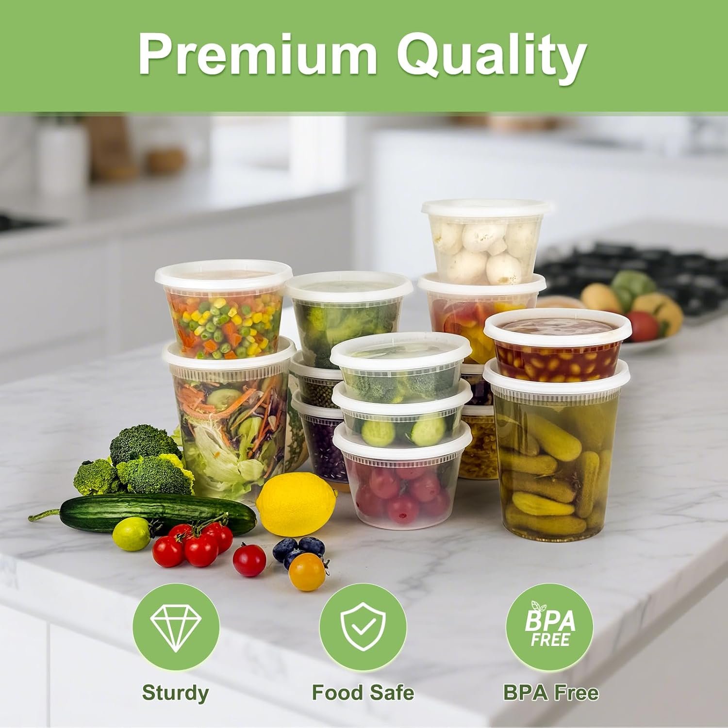 Produttore Contenitori Deli con Coperchi 60 Set (120 Pezzi) 32/16/8 oz x 20 Set Logo Personalizzato a Prova di Perdite Senza BPA Ermetici Asporto per Zuppe Freezer/Microonde/Lavastoviglie Marchio Bianco
