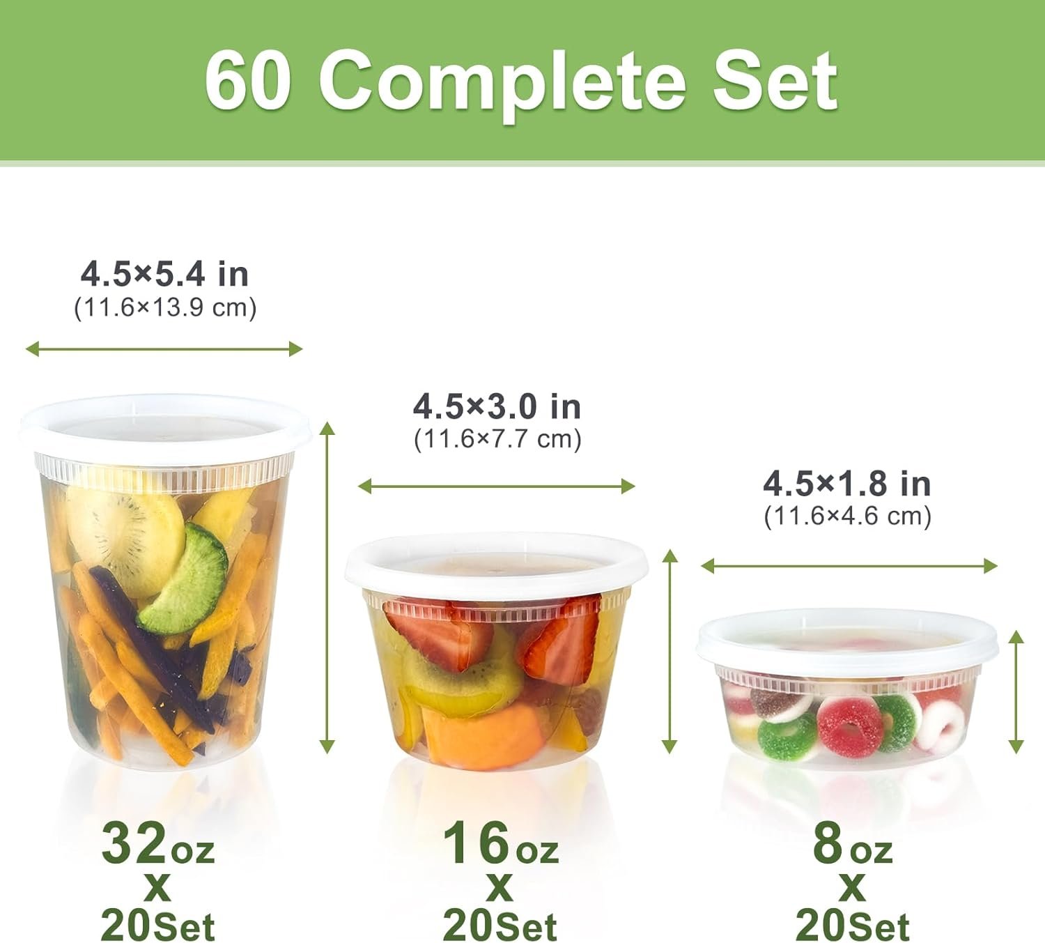 Produttore Contenitori Deli con Coperchi 60 Set (120 Pezzi) 32/16/8 oz x 20 Set Logo Personalizzato a Prova di Perdite Senza BPA Ermetici Asporto per Zuppe Freezer/Microonde/Lavastoviglie Marchio Bianco