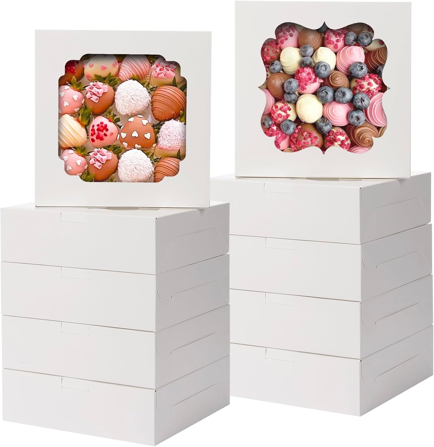 Produttore Scatole per Biscotti 60 pz 8x8x2.5 pollici con Logo Personalizzato e 2 Stili di Finestre per Fragole al Cioccolato Crostate Pasticceria Dessert Torte - Marchio Bianco