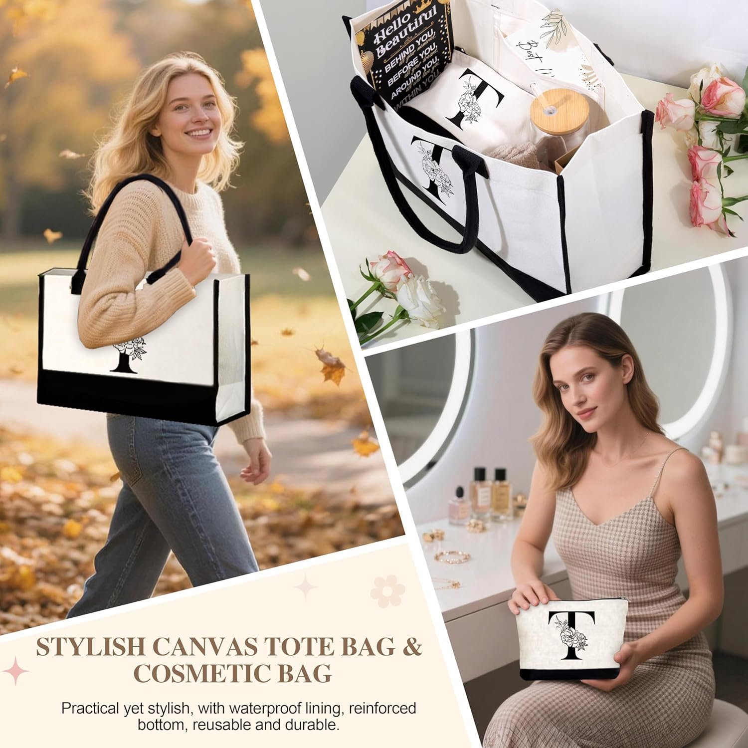 Marchio Bianco Borse Tote con Logo Personalizzato Regalo Monogramma Iniziale Compleanno Donne Insegnante Moglie Mamma Produttore
