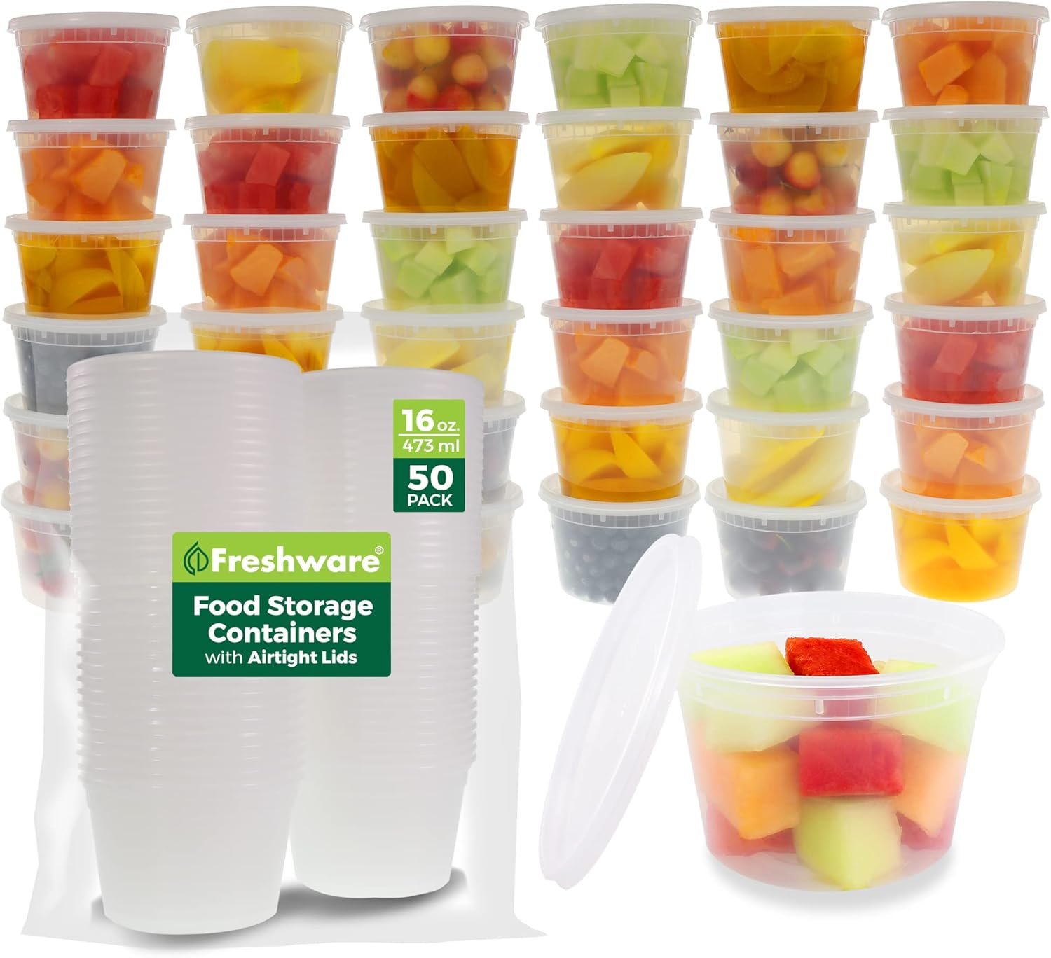 Produttore di Contenitori per Alimenti [50 Set] 16 oz in Plastica con Coperchi per Slime Zuppe Preparazione Pasti con Logo Personalizzato Senza BPA Impilabili Ermetici Idonei Microonde Lavastoviglie Congelatore Marchio Bianco