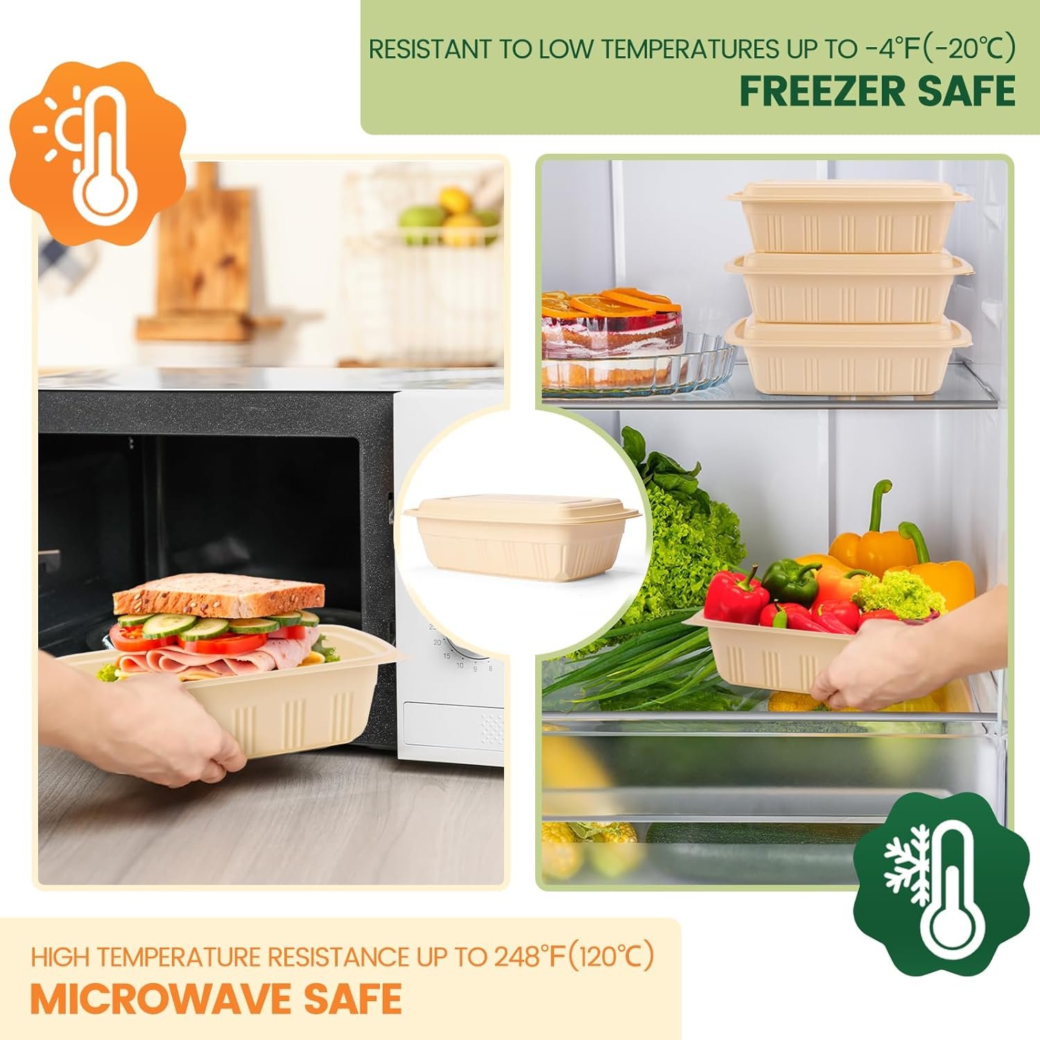 Fornitore Contenitori Meal Prep con Coperchi e Logo Personalizzato 100 Pezzi (50 Confezioni) 28 oz Amido di Mais a Base Vegetale BPA Free per Insalate Take Away Adatti Microonde Congelatore Marchio Bianco