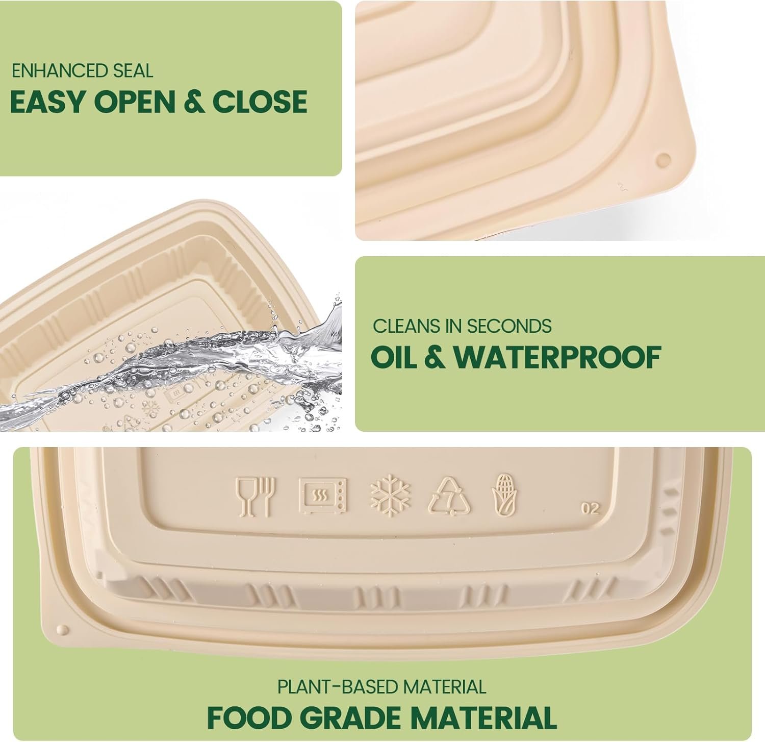 Fornitore Contenitori Meal Prep con Coperchi e Logo Personalizzato 100 Pezzi (50 Confezioni) 28 oz Amido di Mais a Base Vegetale BPA Free per Insalate Take Away Adatti Microonde Congelatore Marchio Bianco
