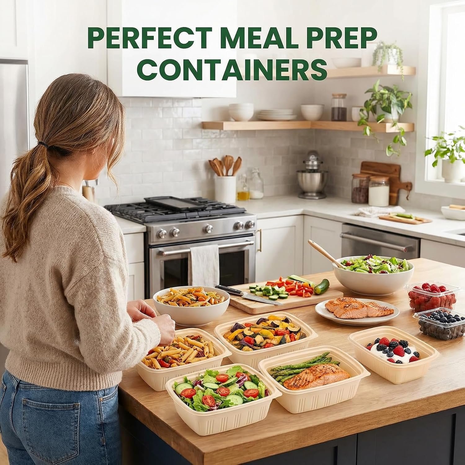 Fornitore Contenitori Meal Prep con Coperchi e Logo Personalizzato 100 Pezzi (50 Confezioni) 28 oz Amido di Mais a Base Vegetale BPA Free per Insalate Take Away Adatti Microonde Congelatore Marchio Bianco