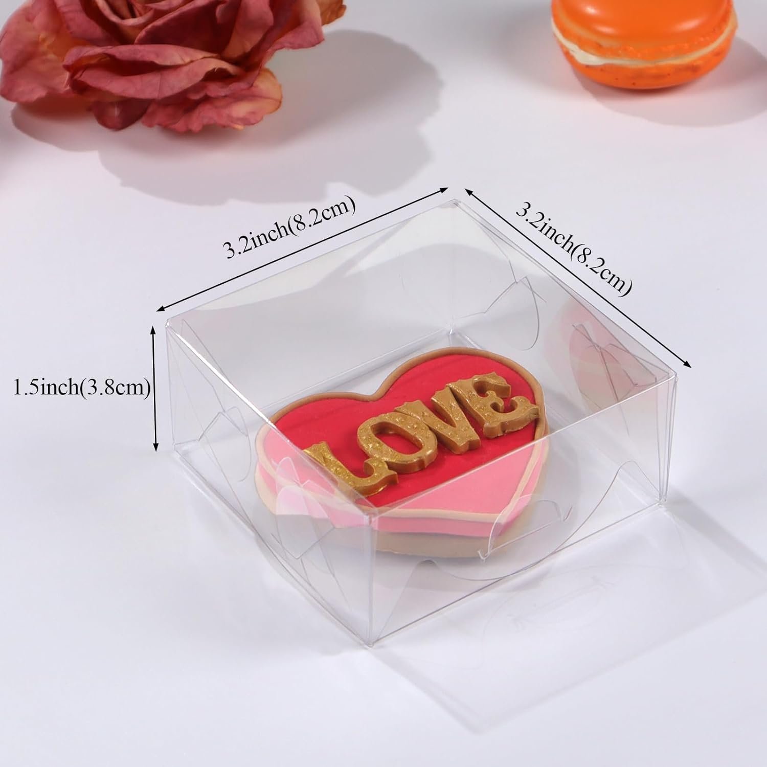 Logo Personalizzato 50PCS Scatole Trasparenti per Biscotti 3.3X3.3X1.5inch con Marchio Bianco Ideali per Gioielli Artigianato Dolcetti Oreo Sapone Macaron Tartufi Cioccolato Donut Brownie Bomboniere dal Fornitore