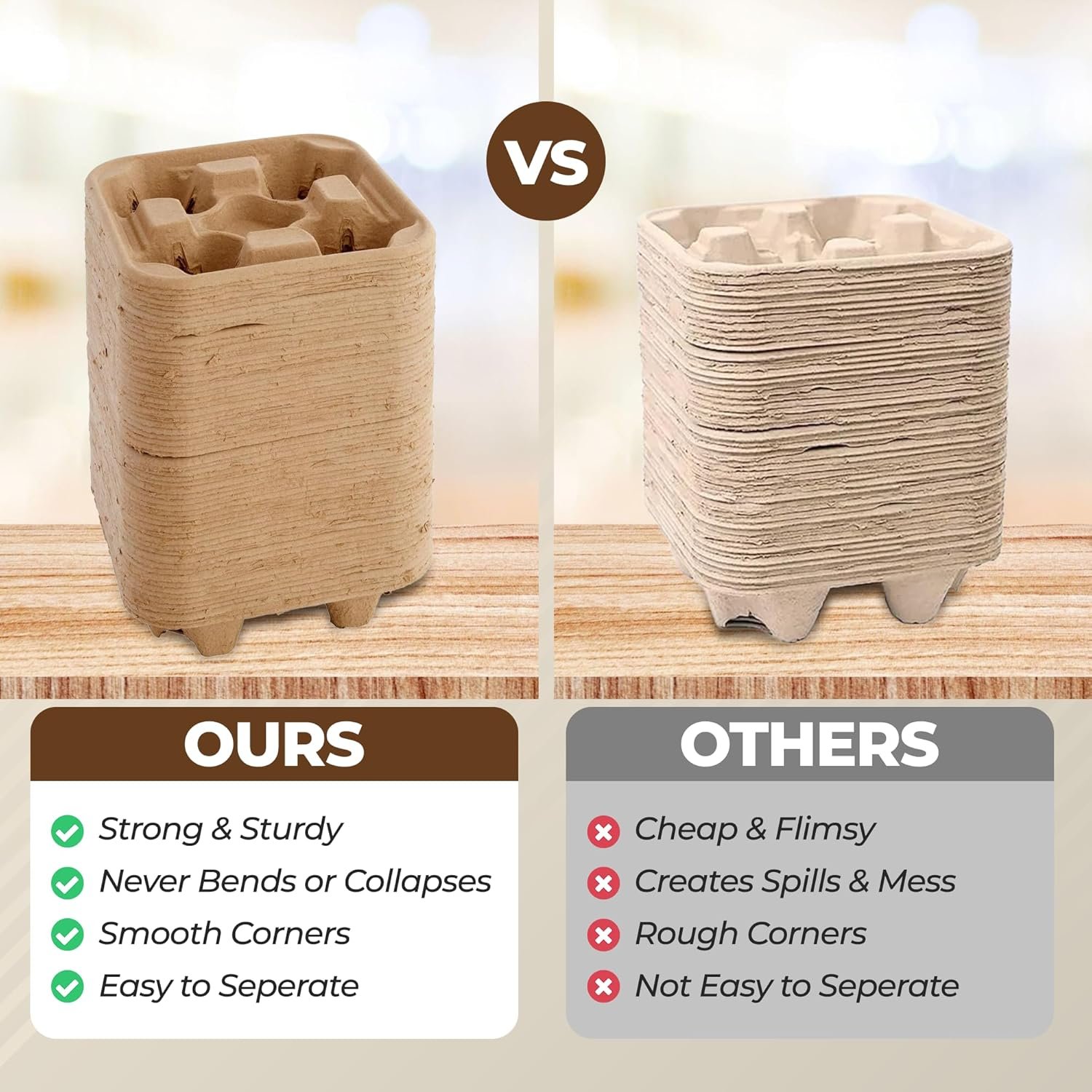 Logo Personalizzato Portabicchieri 4 Posti 8-32 oz | Vassoio 25 Posti per Consegne Bevande Calde Fredde Marchio Bianco – Monouso Compostabile Fibra Polpa Ristoranti Caffè Uber Eats Fornitore