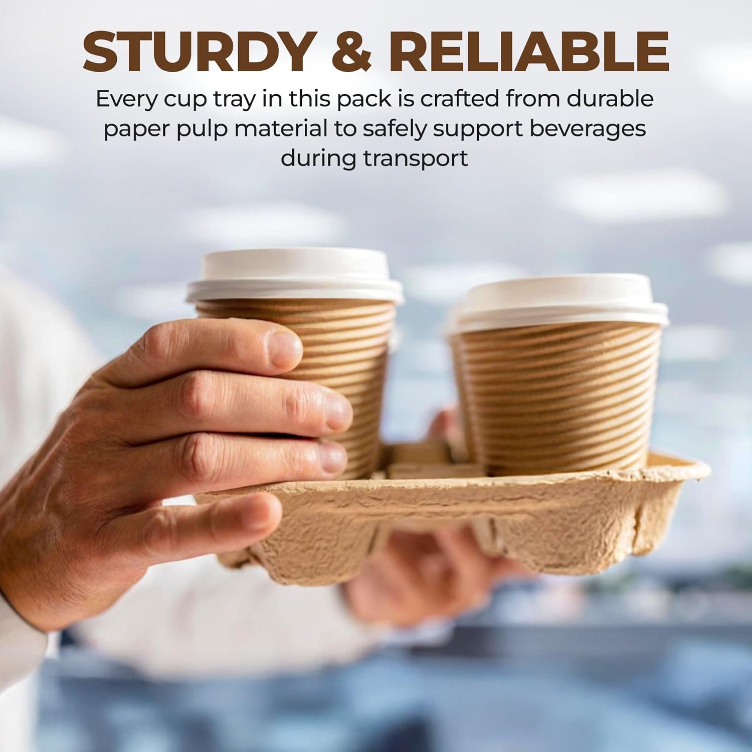Logo Personalizzato Portabicchieri 4 Posti 8-32 oz | Vassoio 25 Posti per Consegne Bevande Calde Fredde Marchio Bianco – Monouso Compostabile Fibra Polpa Ristoranti Caffè Uber Eats Fornitore