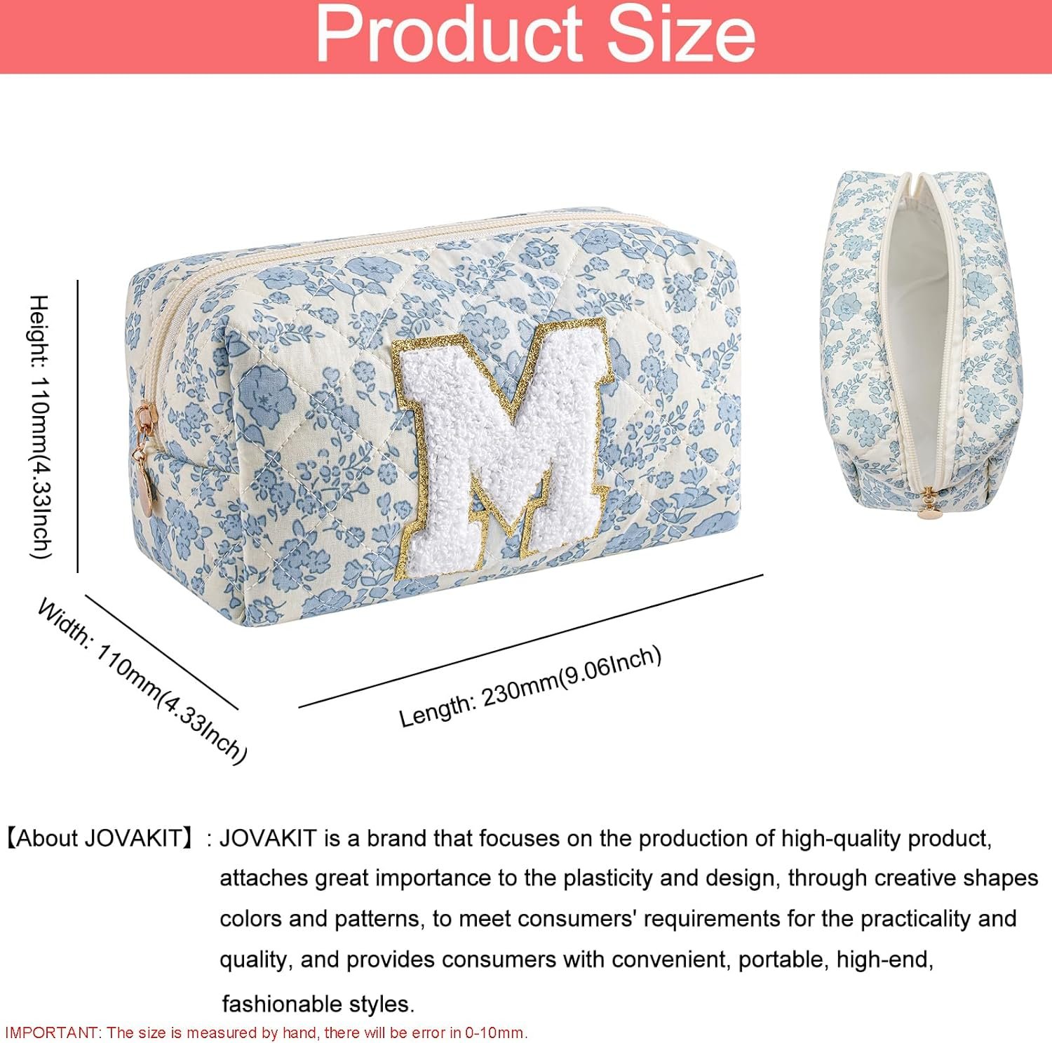 Fornitore Borsa Trucco con Logo Personalizzato Alfabeto Floreale Coquette per Donne e Ragazze 6-18 Regalo Natale Organizer Viaggio Zip Blu Floreale M Marchio Bianco