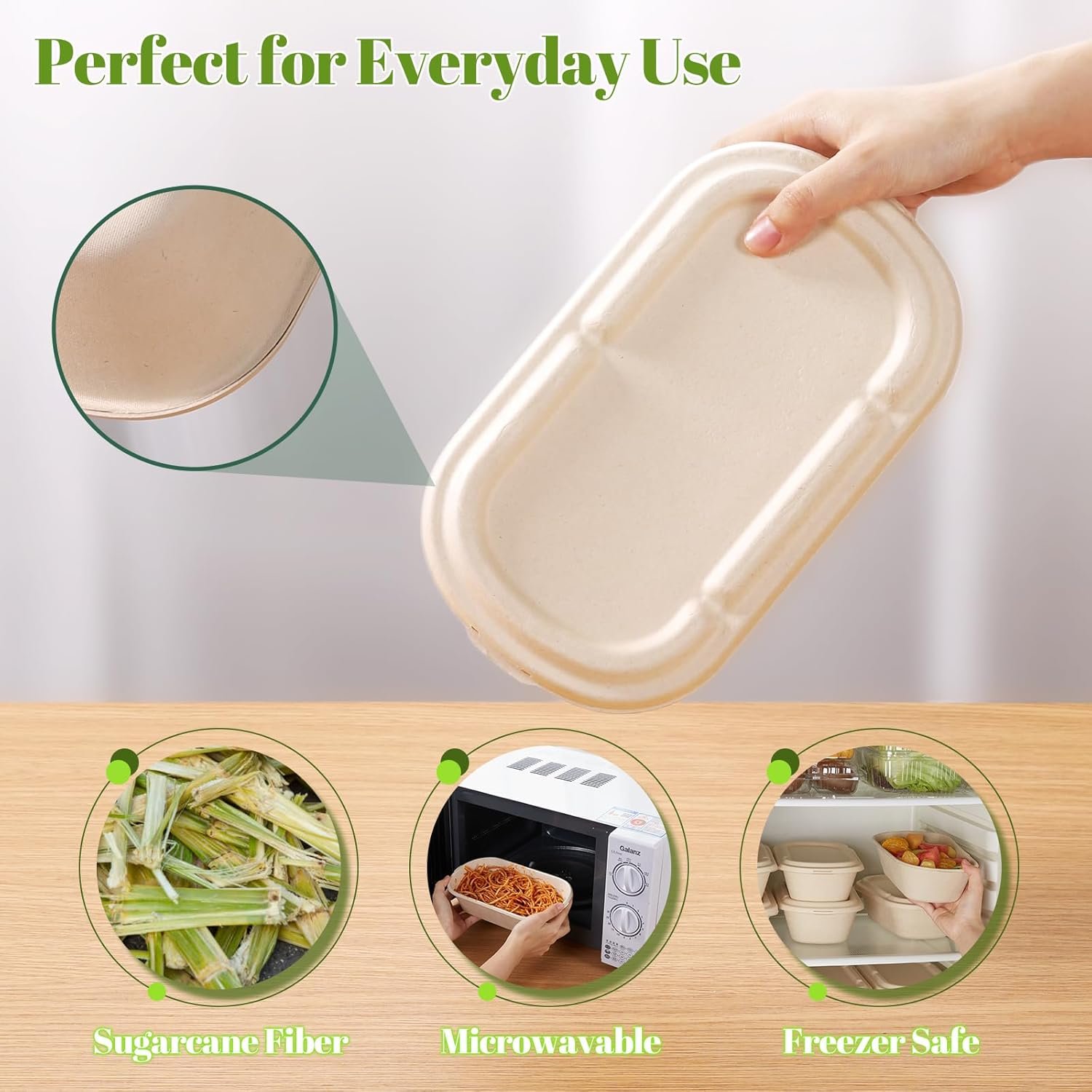 Logo Personalizzato - Contenitori Monouso per Alimenti da 34 oz con Coperchi in Polpa di Canna da Zucchero Biodegradabili Compostabili Adatti al Microonde per Asporto e Preparazione Pasti dal Fornitore - Confezione da 50 Marchio Bianco