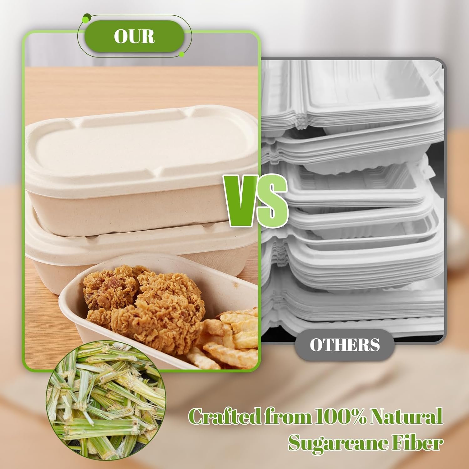 Logo Personalizzato - Contenitori Monouso per Alimenti da 34 oz con Coperchi in Polpa di Canna da Zucchero Biodegradabili Compostabili Adatti al Microonde per Asporto e Preparazione Pasti dal Fornitore - Confezione da 50 Marchio Bianco