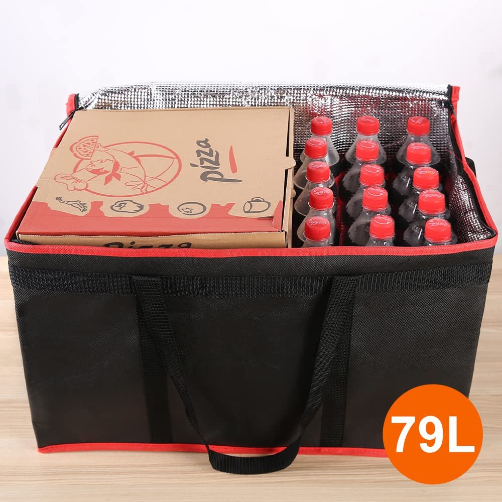 Borsa Termica Isolante XXX-Large Direttamente dalla Fabbrica con Logo Personalizzato per Pasti Caldi/Freddi Catering/Consegne Scaldapizza Borse Spesa Borsa Frigo Scaldavivande Feste Marchio Bianco Nero-Rosso 1Pz