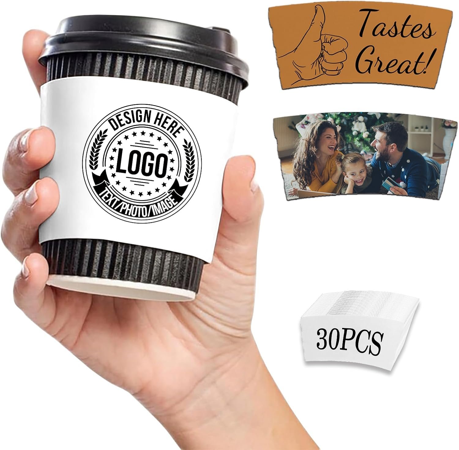Logo Personalizzato Manicotti per Tazze da Caffè Carta Monouso 10-1000PCS Produttore per Eventi Regali Matrimoni Feste Anniversari Fidanzamenti Marchio Bianco 30PCS