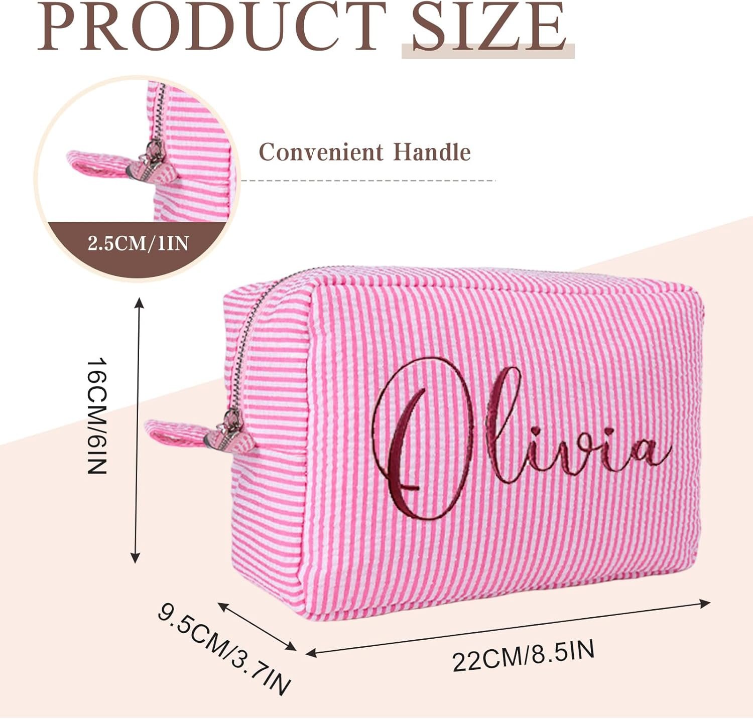 Produttore Borse Cosmetiche Personalizzate con Logo Personalizzato e Nome Carine in Seersucker per Donne e Ragazze Borsa Viaggio Damigella Organizer Astuccio Motivo Carino Abbinabile Borse da Viaggio Marchio Bianco