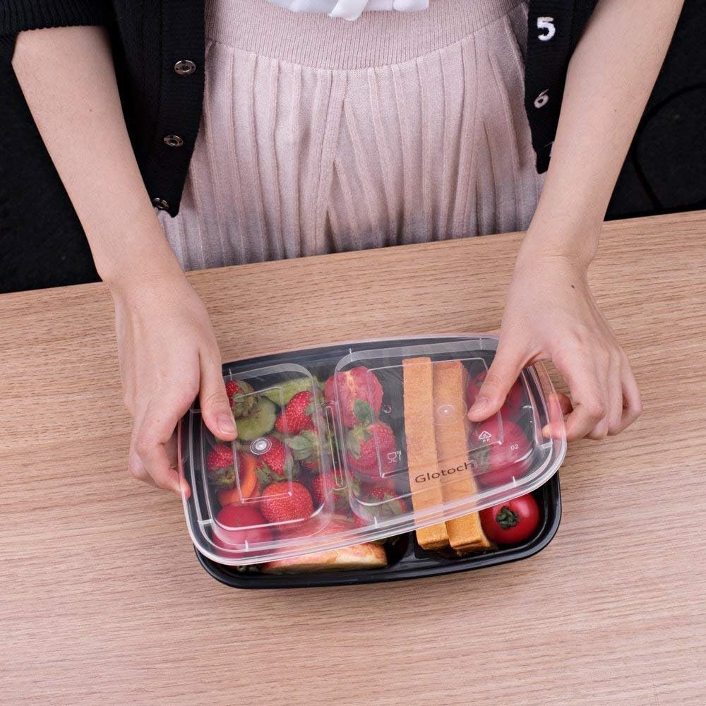 Marchio Bianco confezione da 50 (100 pezzi) contenitori per preparazione pasti 32 oz robusti a tenuta stagna con 2 scomparti e coperchi in plastica per conservazione alimenti pranzo con Logo Personalizzato sicuri microonde freezer lavastoviglie Fornitore