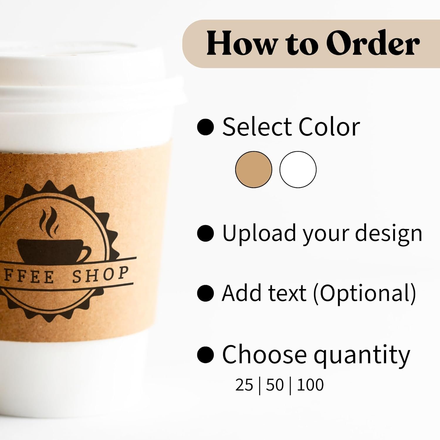 Copritazza con Logo Personalizzato in Carta Kraft Bianco Monouso – Isolanti per Bevande Calde e Fredde Marchio Bianco Ideali per Bar e Feste dal Fornitore (25, 50, 100)