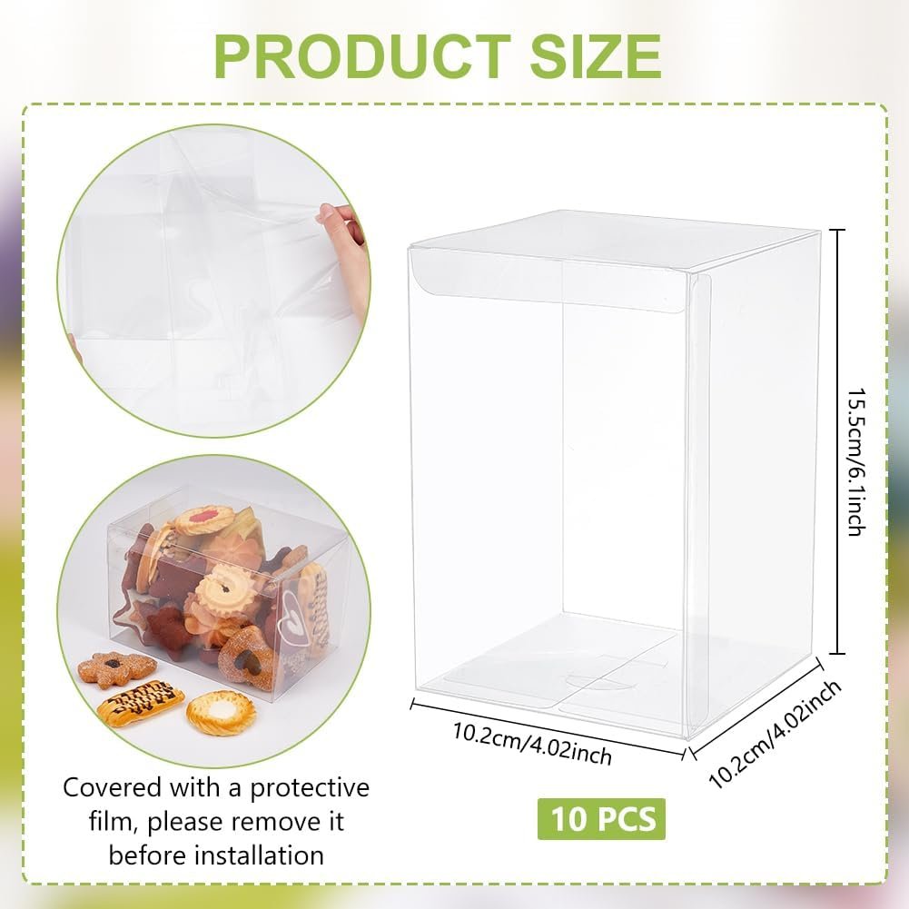 Fornitore Scatole Trasparenti Plastica 10 pz 4x4x6 Pollici con Logo Personalizzato per Caramelle Cioccolato Dessert Baby Shower Feste Regali San Valentino Marchio Bianco