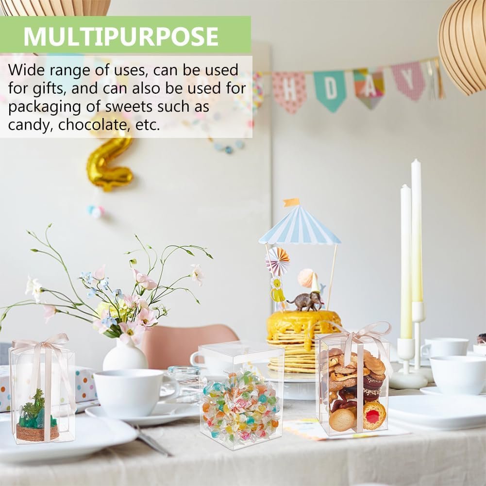 Fornitore Scatole Trasparenti Plastica 10 pz 4x4x6 Pollici con Logo Personalizzato per Caramelle Cioccolato Dessert Baby Shower Feste Regali San Valentino Marchio Bianco