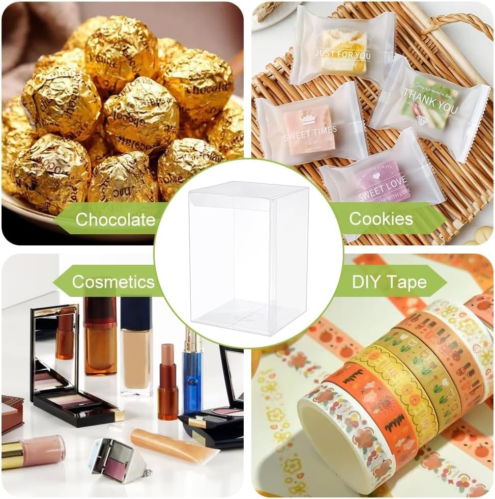 Fornitore Scatole Trasparenti Plastica 10 pz 4x4x6 Pollici con Logo Personalizzato per Caramelle Cioccolato Dessert Baby Shower Feste Regali San Valentino Marchio Bianco