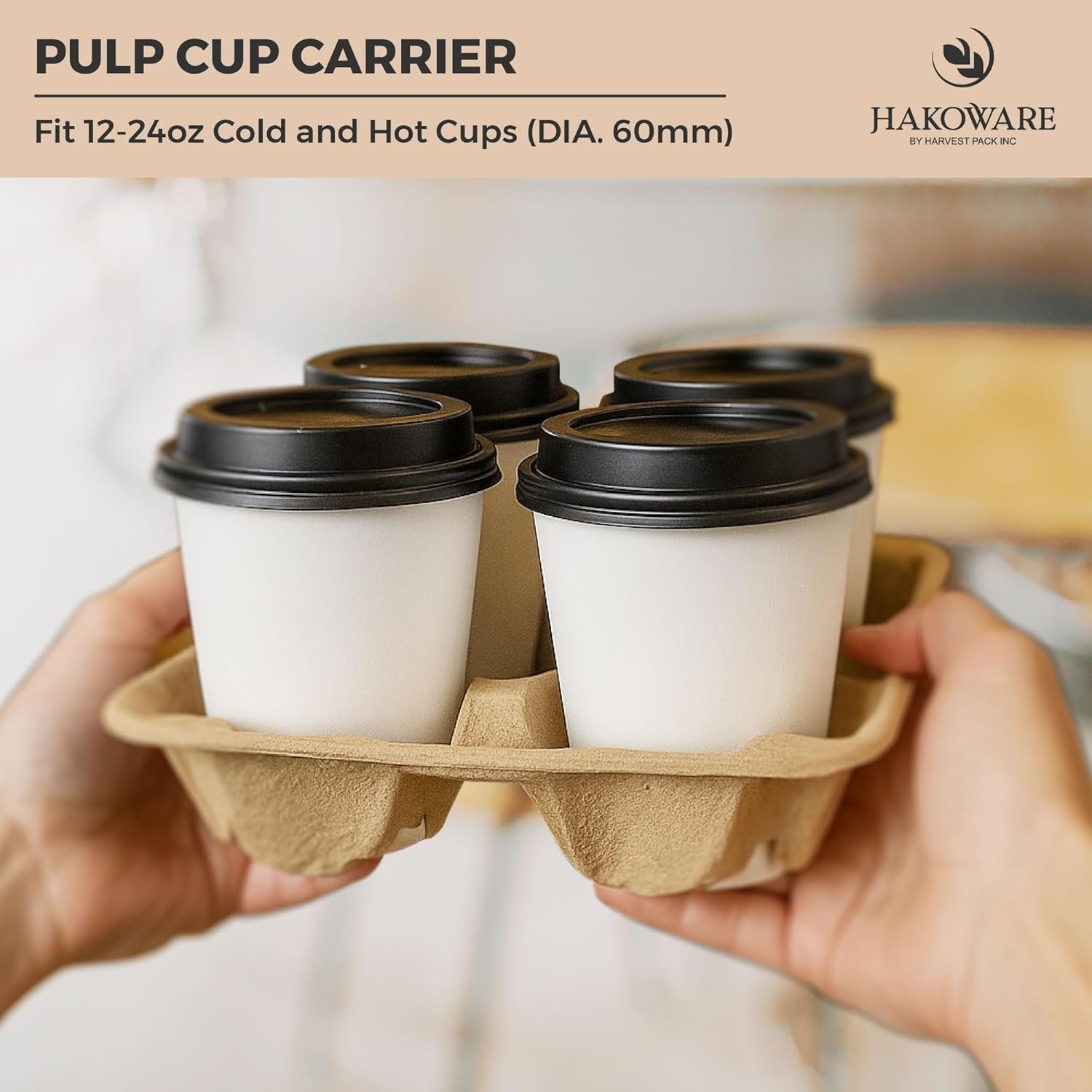 Marchio Bianco Portabicchieri Monouso 4 Tazze 12-24oz Confezione da 25 Compostabili Fibra Polpa Cartone Kraft Heavy Duty Asporto Consegne con Logo Personalizzato dal Produttore