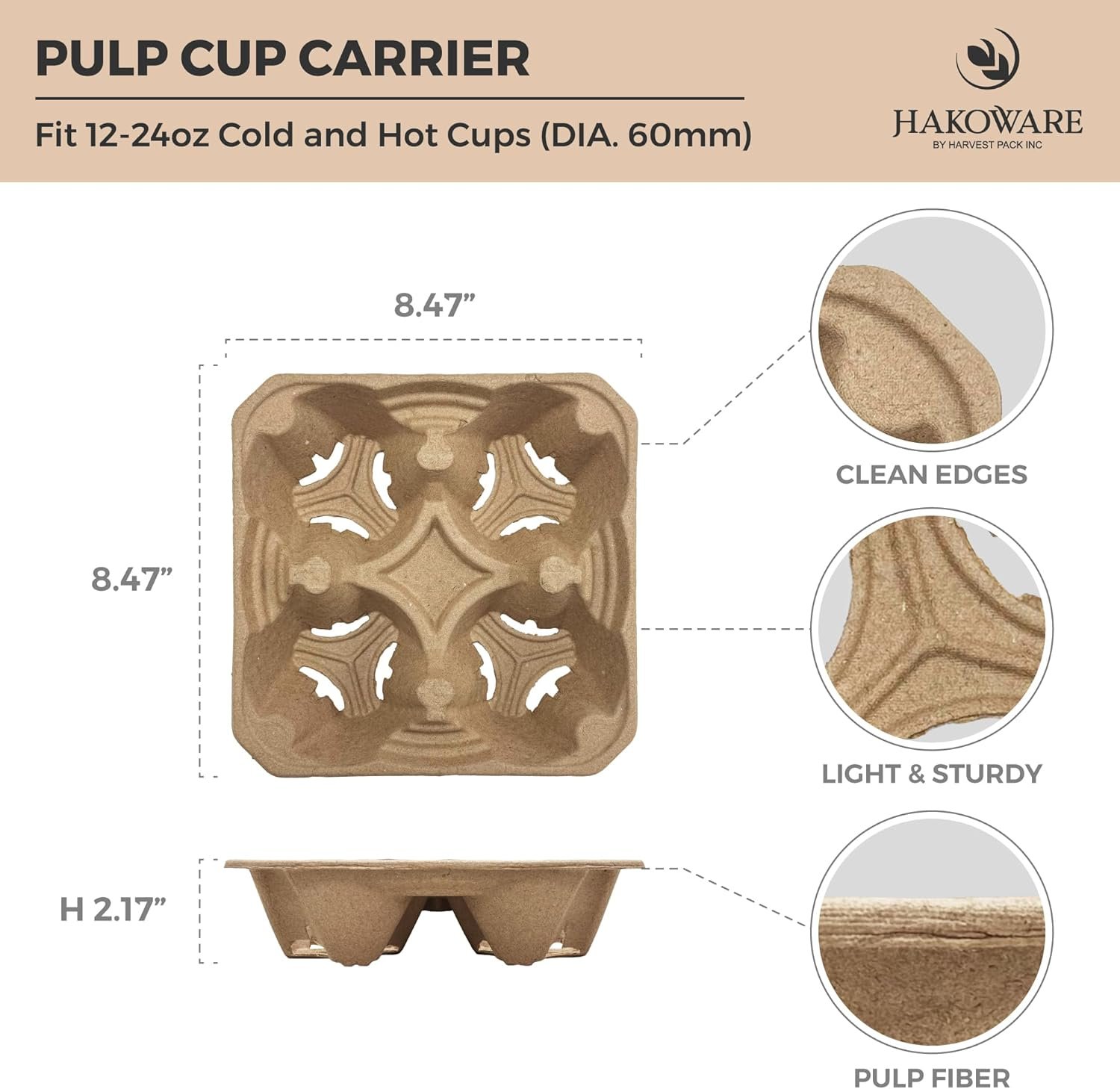Marchio Bianco Portabicchieri Monouso 4 Tazze 12-24oz Confezione da 25 Compostabili Fibra Polpa Cartone Kraft Heavy Duty Asporto Consegne con Logo Personalizzato dal Produttore
