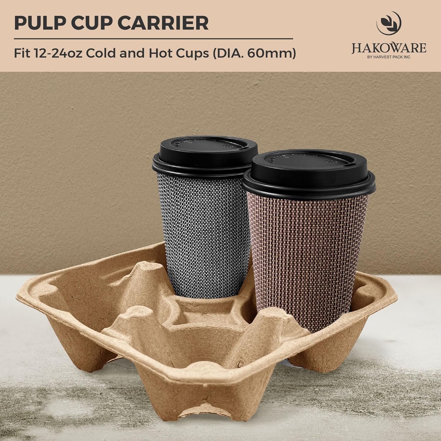 Marchio Bianco Portabicchieri Monouso 4 Tazze 12-24oz Confezione da 25 Compostabili Fibra Polpa Cartone Kraft Heavy Duty Asporto Consegne con Logo Personalizzato dal Produttore