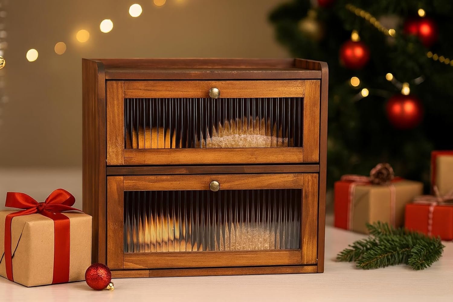 Logo Personalizzato Portapane in Legno per Piano Cucina a 2 Ripiani da Fornitore Grande Capacità con Finestra Acrilica Stile Vintage Farmhouse Marchio Bianco Marrone Logo Personalizzato Portapane in Legno per Piano Cucina a 2 Ripiani da Fornitore Grande Capacità con Finestra Acrilica Stile Vintage Farmhouse Marchio Bianco Marrone