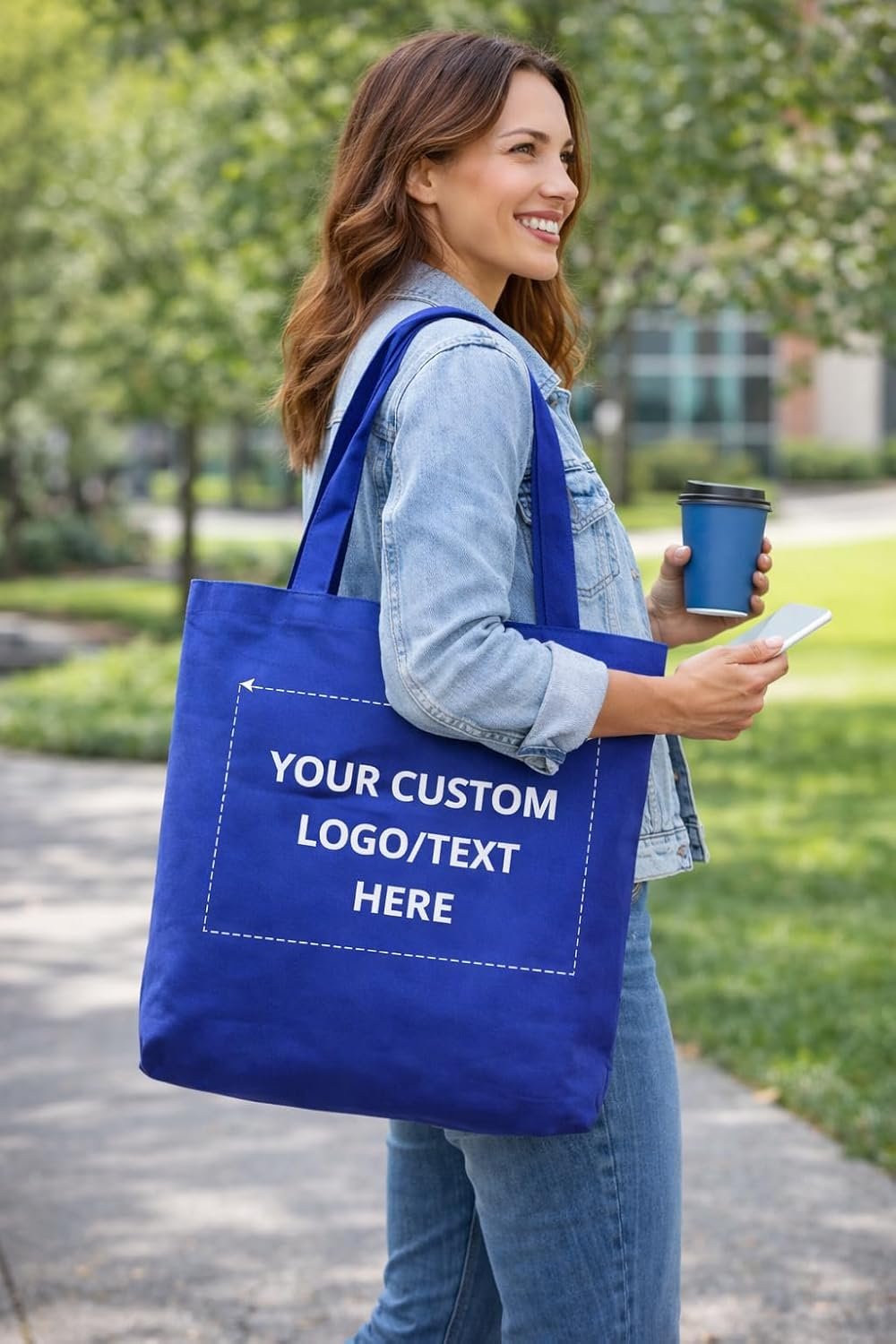 Borse Tote a Marchio Bianco Confezione 10–100, Riutilizzabili con Manici e Logo Personalizzato 14.25” L x 15” A x 5” Fondo a Soffietto, Leggere Promozionali dal Fornitore