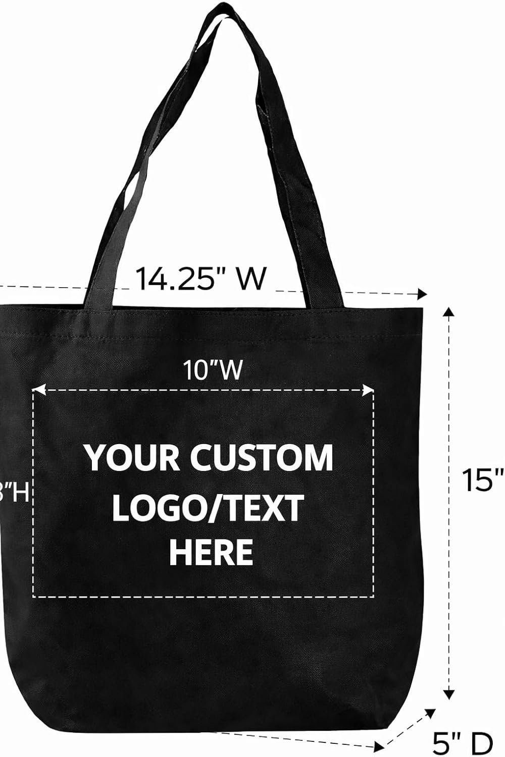Borse Tote a Marchio Bianco Confezione 10–100, Riutilizzabili con Manici e Logo Personalizzato 14.25” L x 15” A x 5” Fondo a Soffietto, Leggere Promozionali dal Fornitore