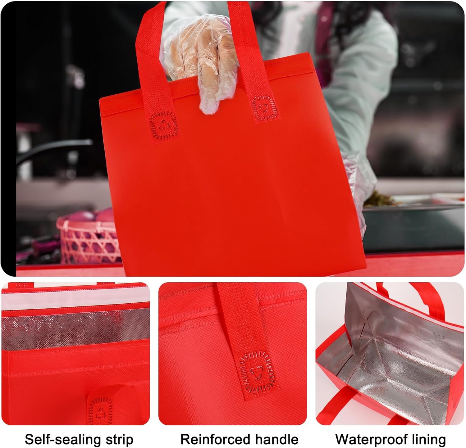 Marchio Bianco 18 Pz Borse Termiche Isolate Monouso Take Away per Pranzo Asporto Bevande Calde Fredde Cibo Fresco con Logo Personalizzato dal Produttore (6 Colori Classici)